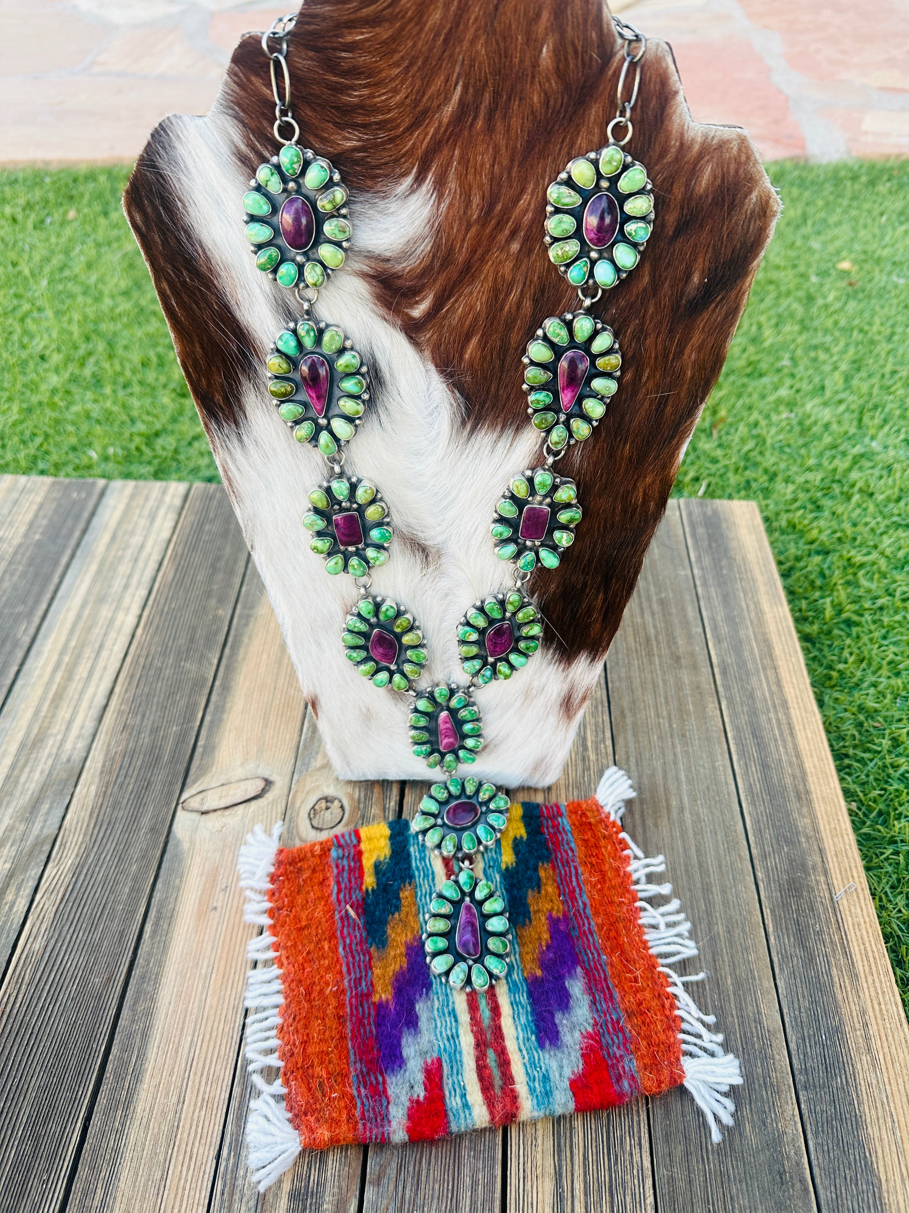 Handcrafted Sonoran Mountain Turquoise, Spiny & Sterling Silver Necklace by Ella Peter