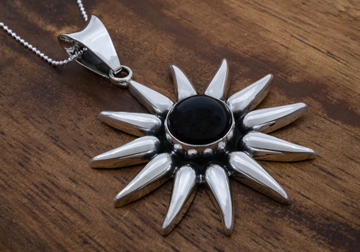 Sunburst Pendant w/Domed Obsidian Necklace