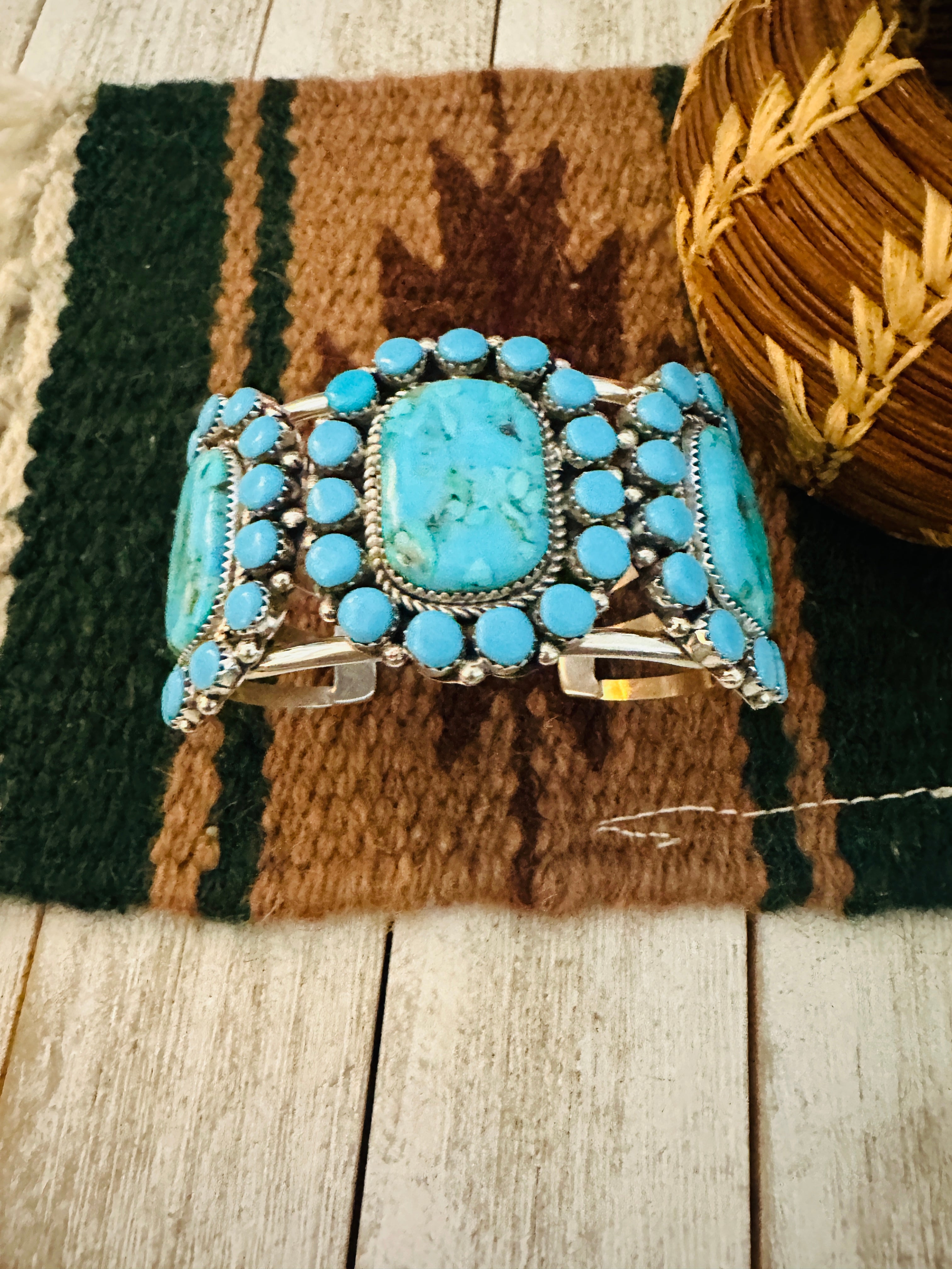 Navajo Kingman Turquoise & Sterling Silver Cuff Bracelet /