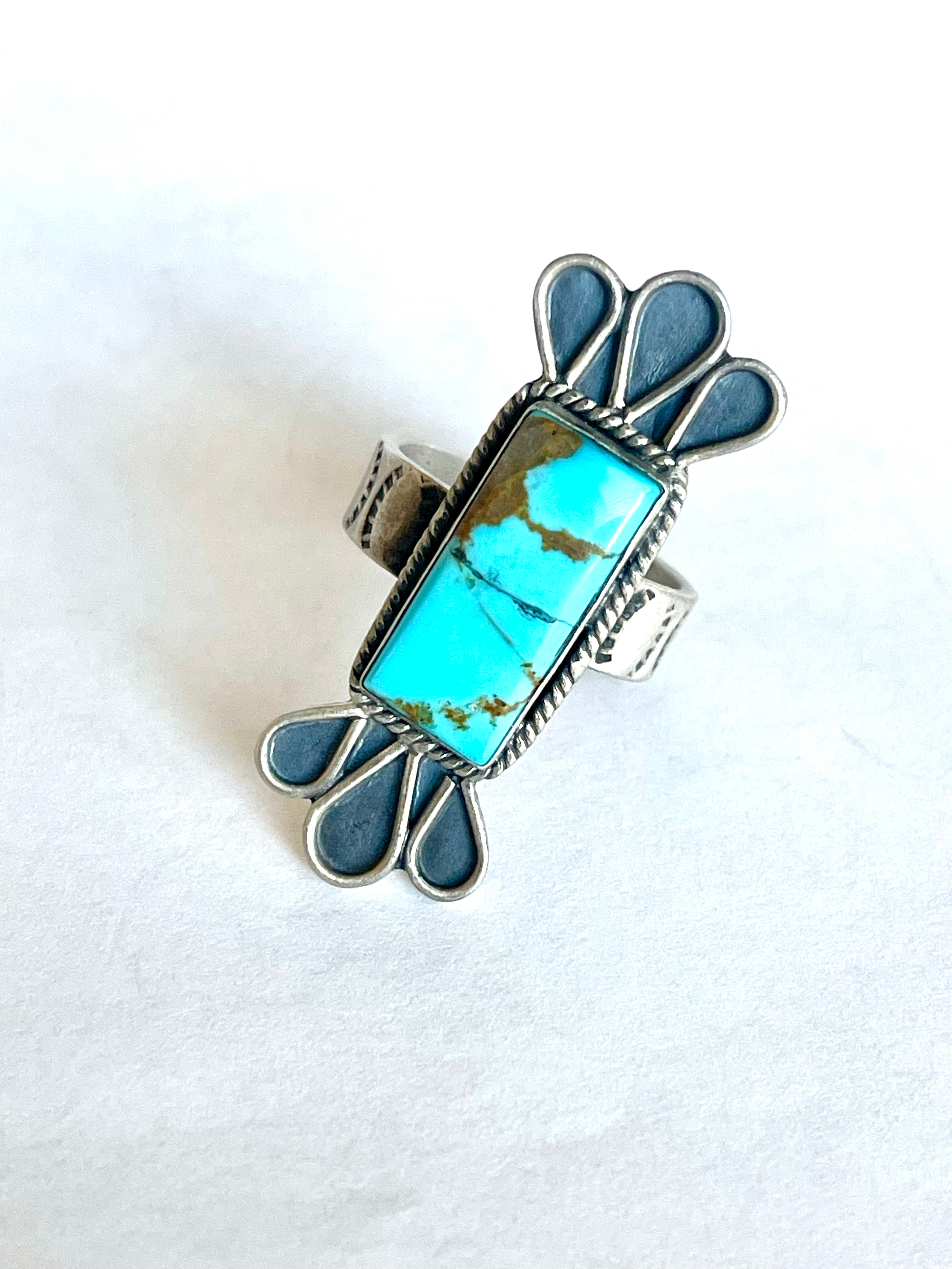 Beautiful Handmade Turquoise And Sterling Silver Adjustable Ring