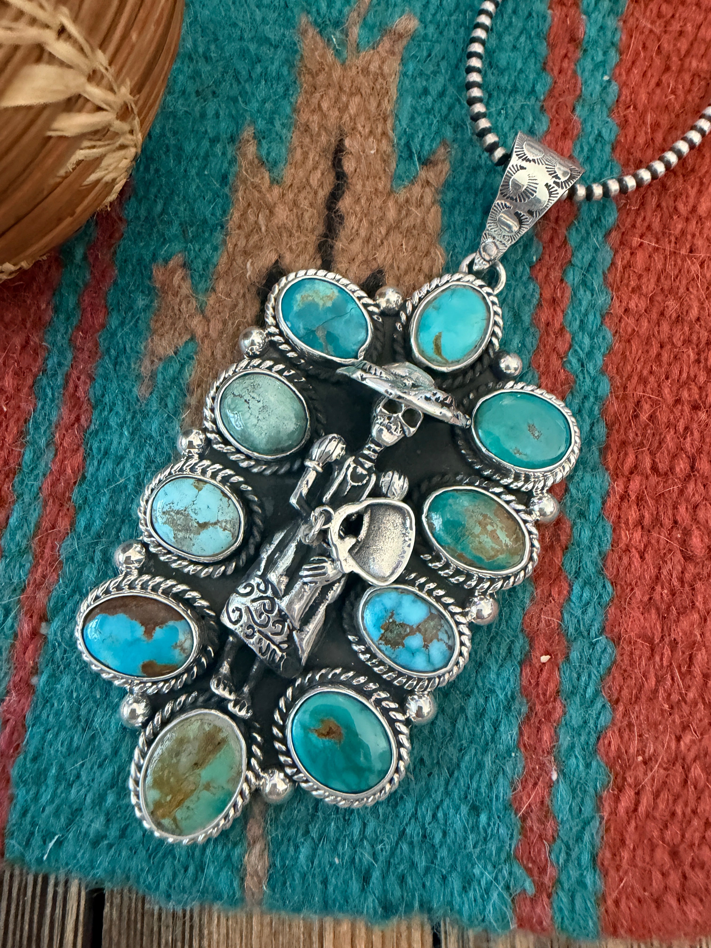 Handmade Sterling Silver & Turquoise Katrina Day of the Dead Pendant by Jesus Vega