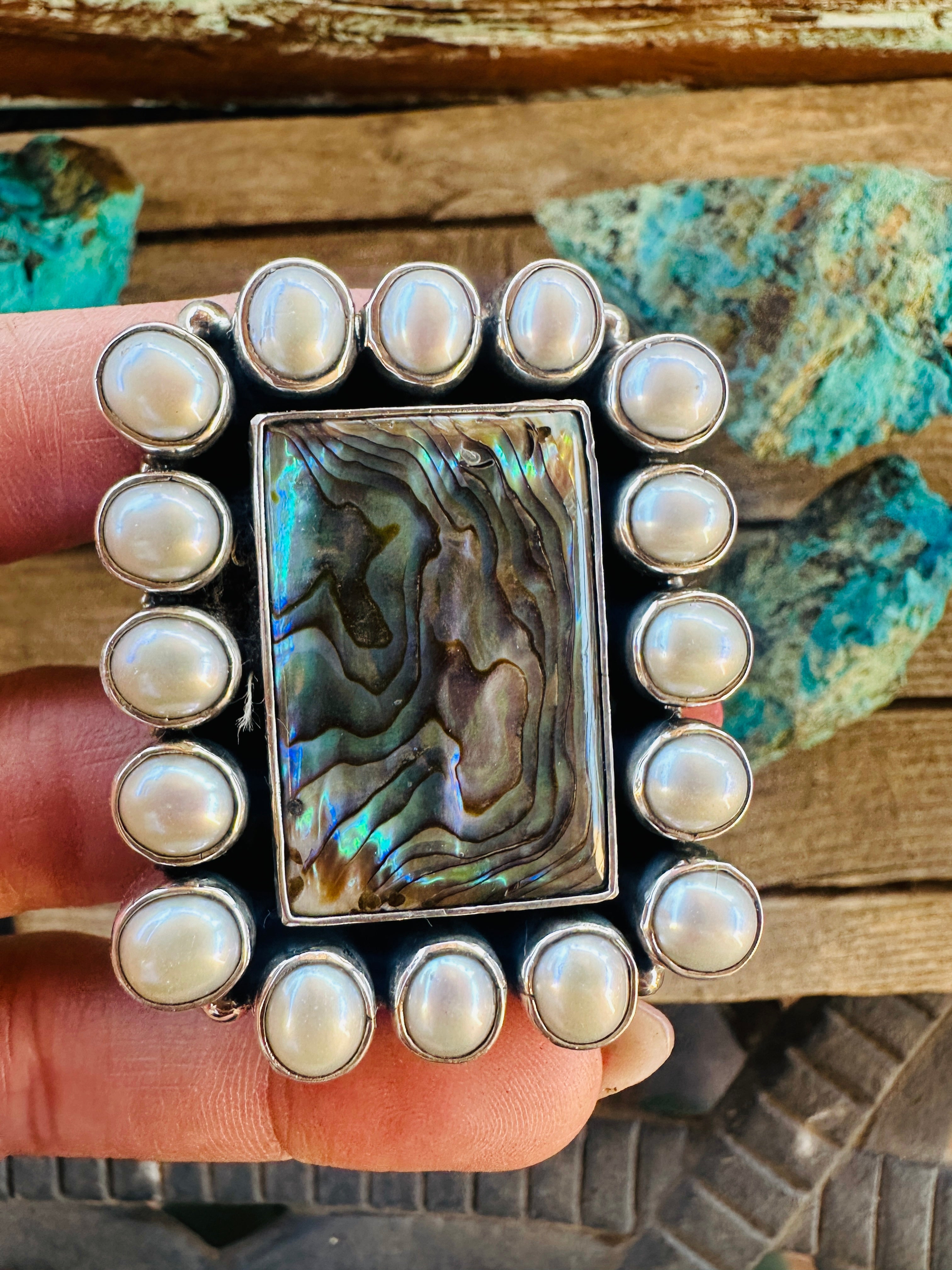 Handcrafted Abalone, Mother of Pearl & Sterling Silver Clip On Earrings by Federico Jimenez