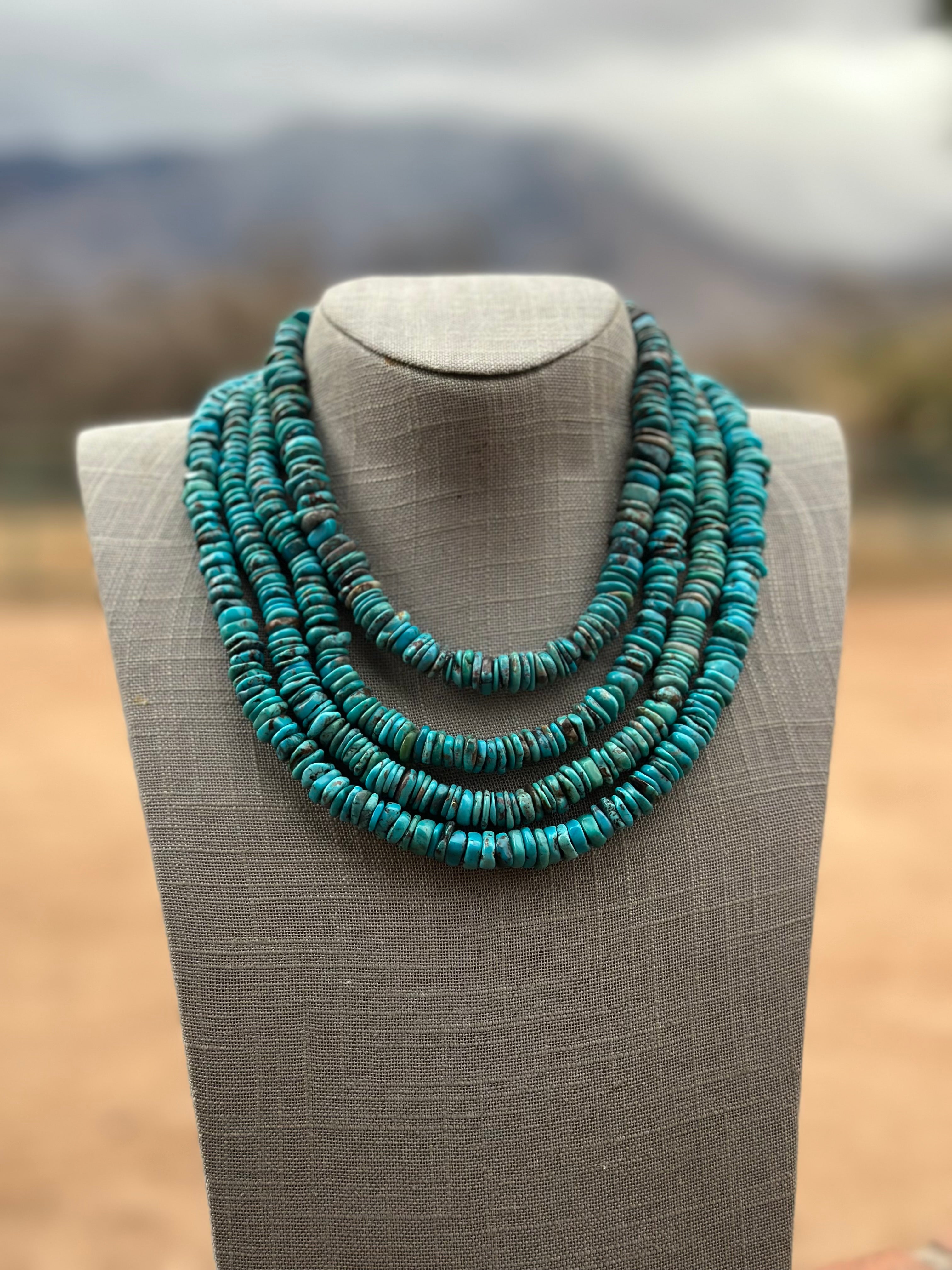 Handcrafted Kingman Turquoise & Sterling Silver 8mm Beaded Necklace