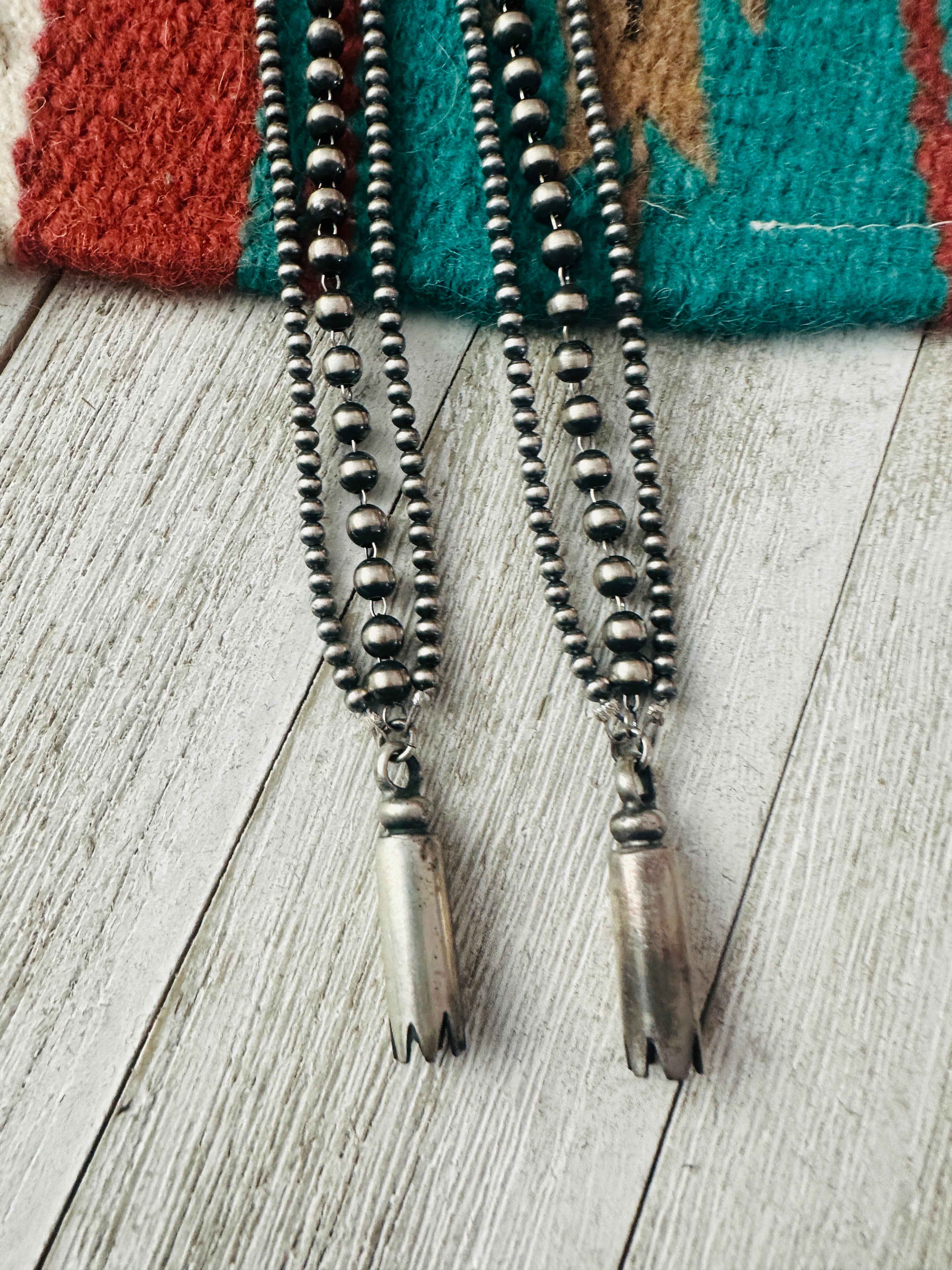 Handcrafted Turquoise & Sterling Silver Pearl Beaded Blossom Dangle Earrings