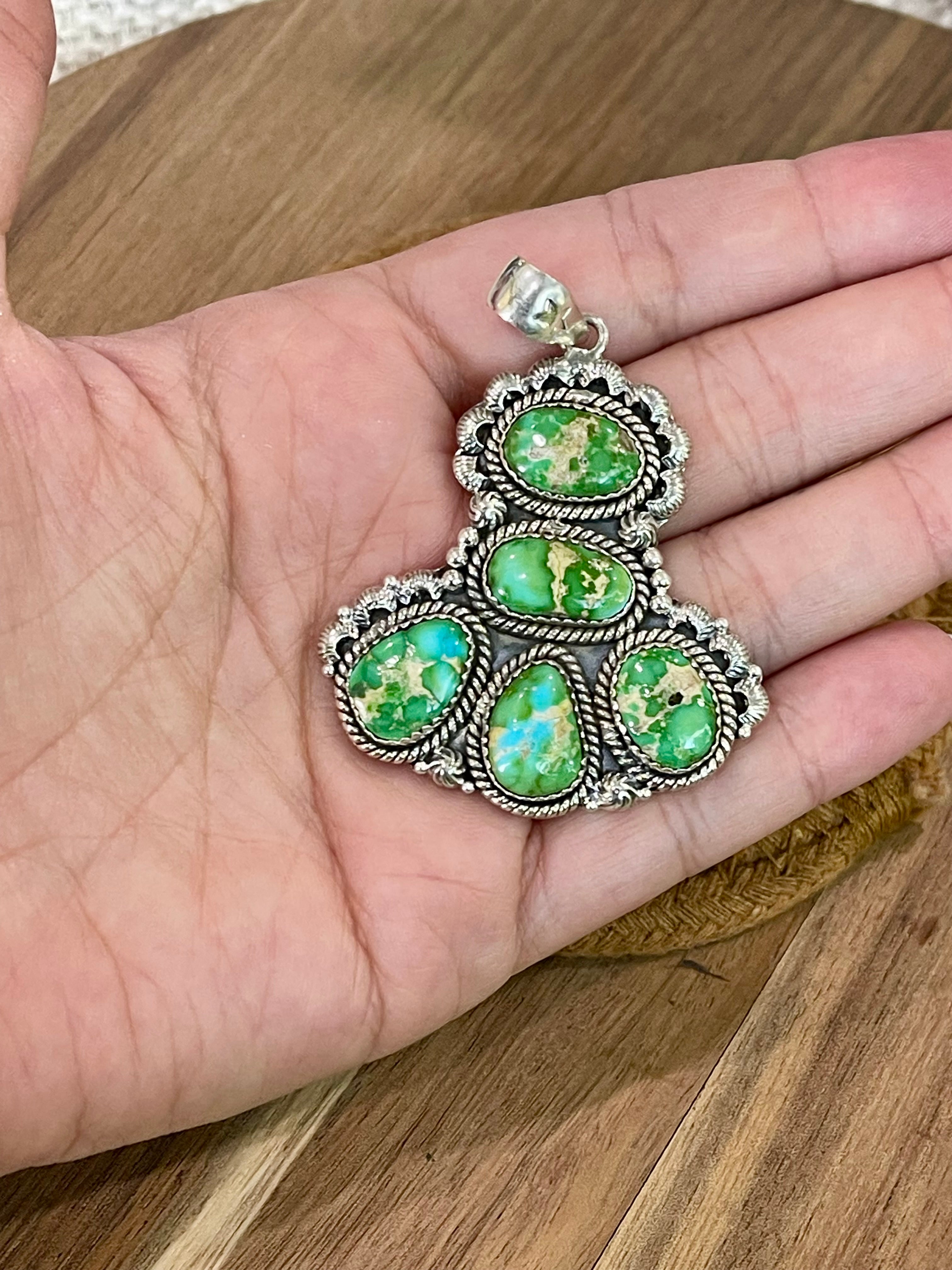 Beautiful Handmade Sterling Silver & Sonoran Mountain Turquoise Cluster Pendant