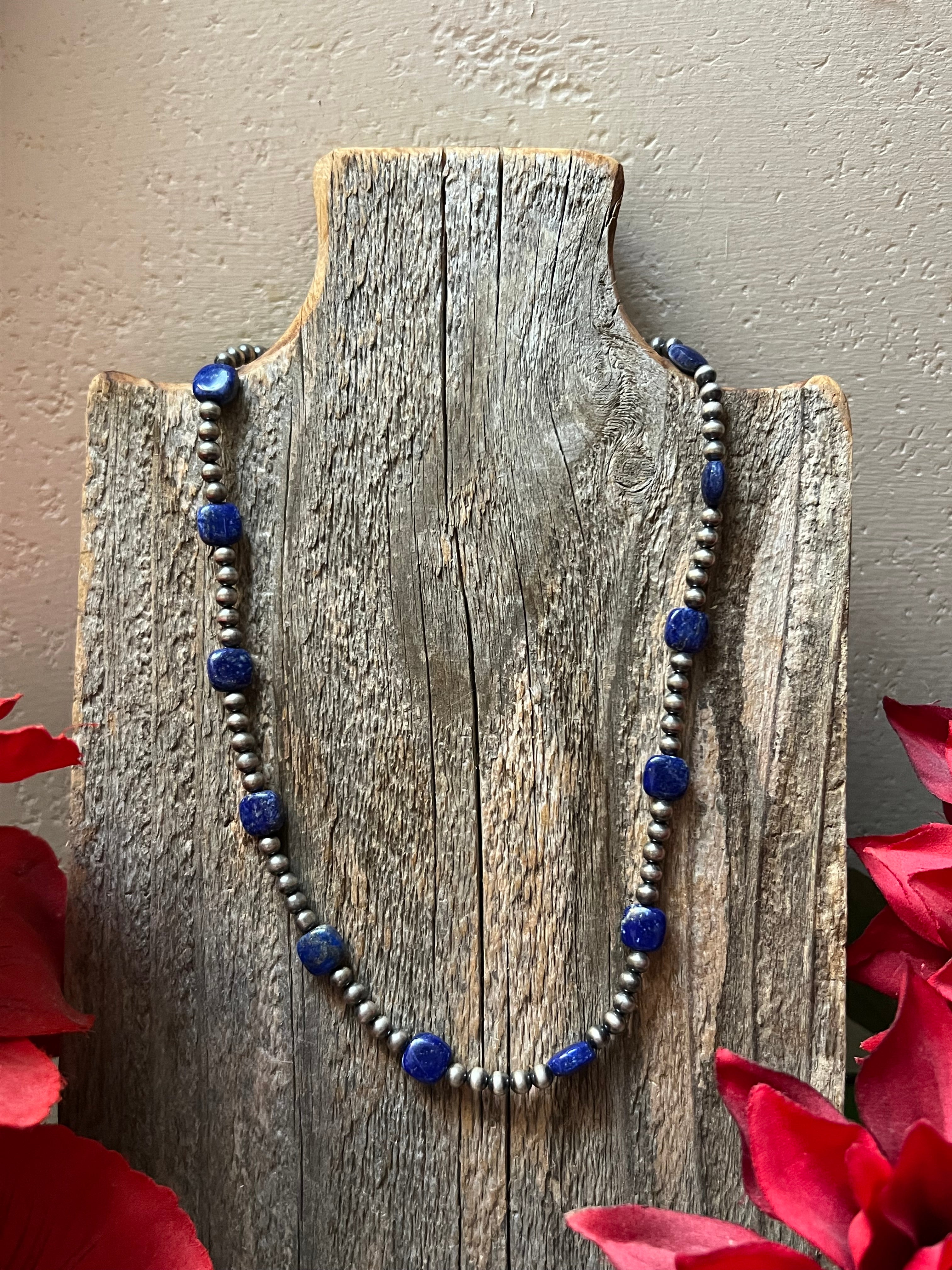 Handmade Lapis & Sterling Silver Beaded Necklace
