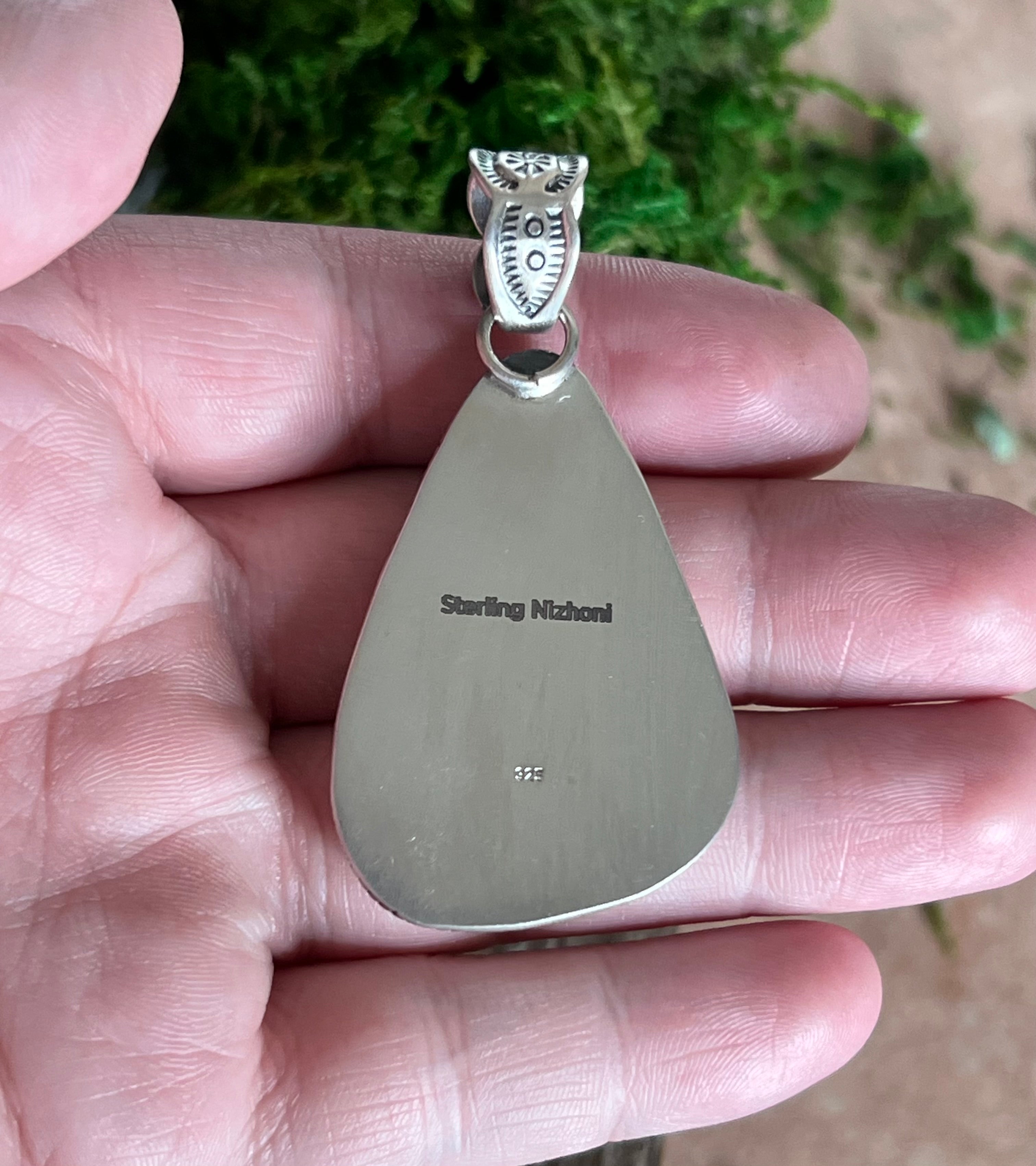 Handmade Green Turquoise Tear Drop Sterling Silver Pendant