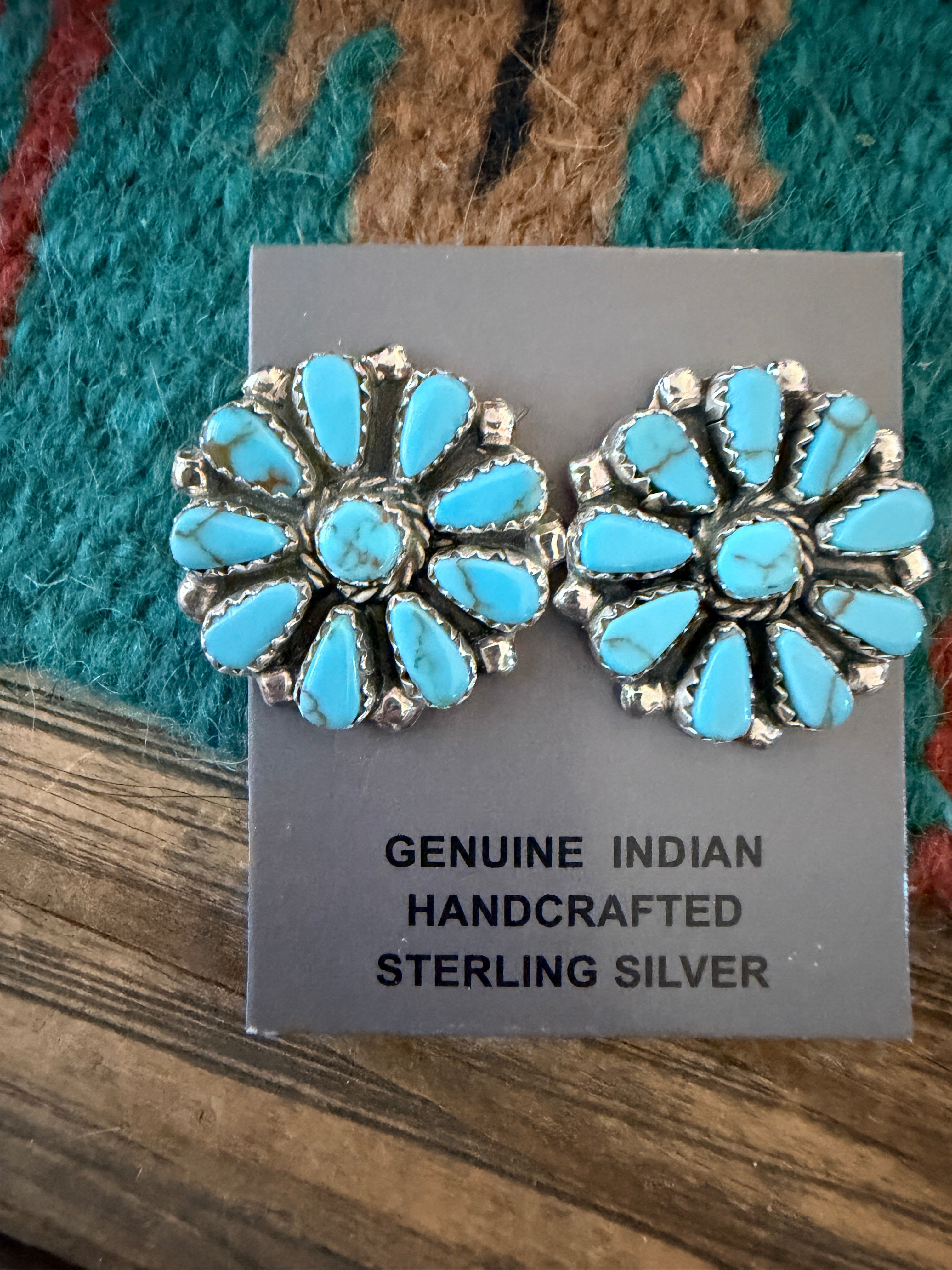 Handcrafted Turquoise & Sterling Silver Cluster Post Earrings