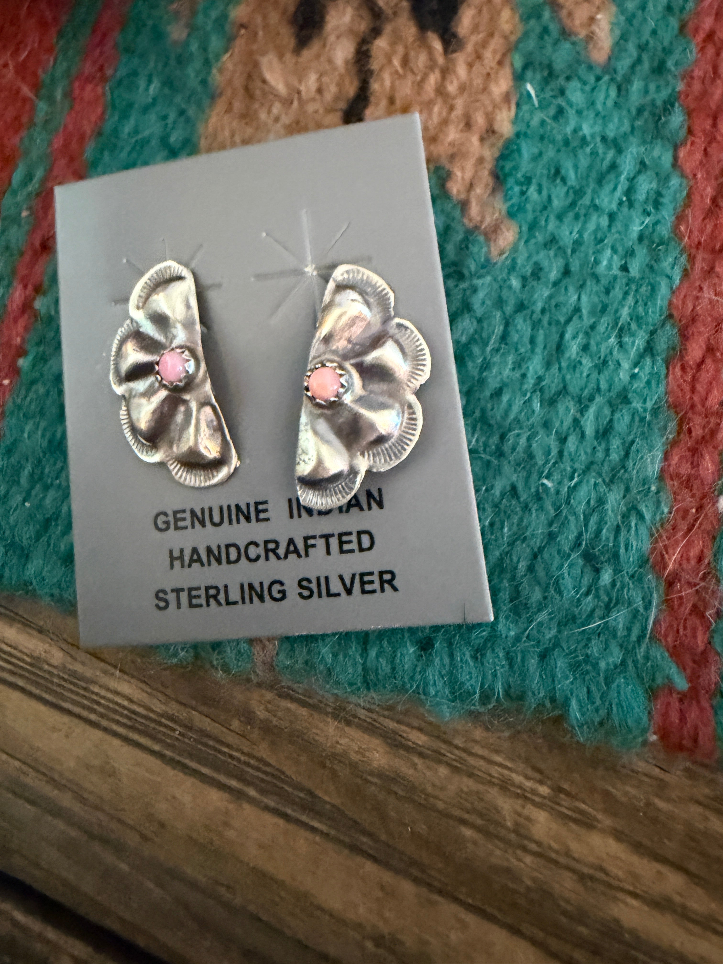 Handcrafted Queen Pink Conch & Sterling Silver Concho Post Earrings