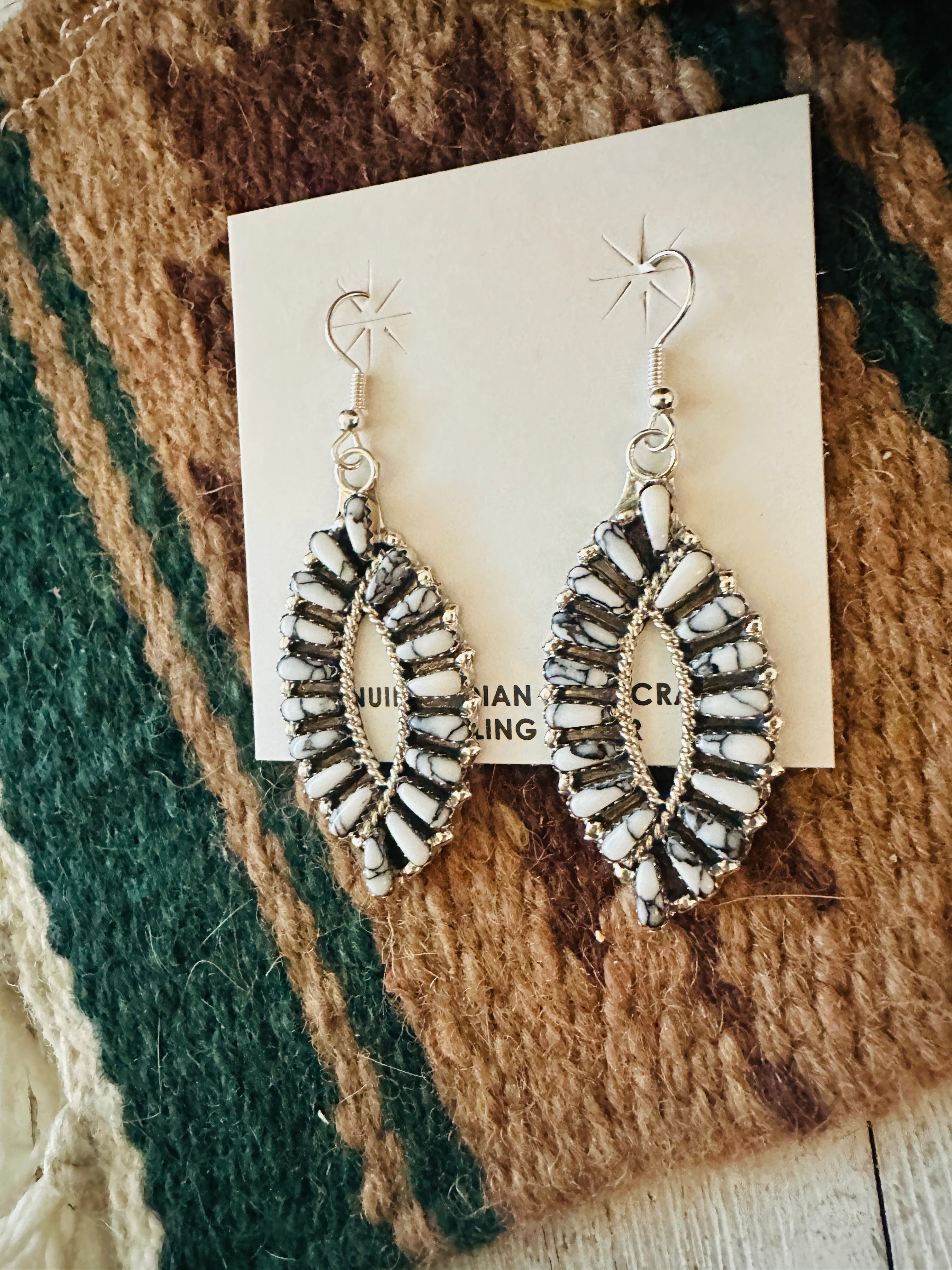 Handcrafted White Buffalo and Sterling Silver Cluster Dangle Earrings