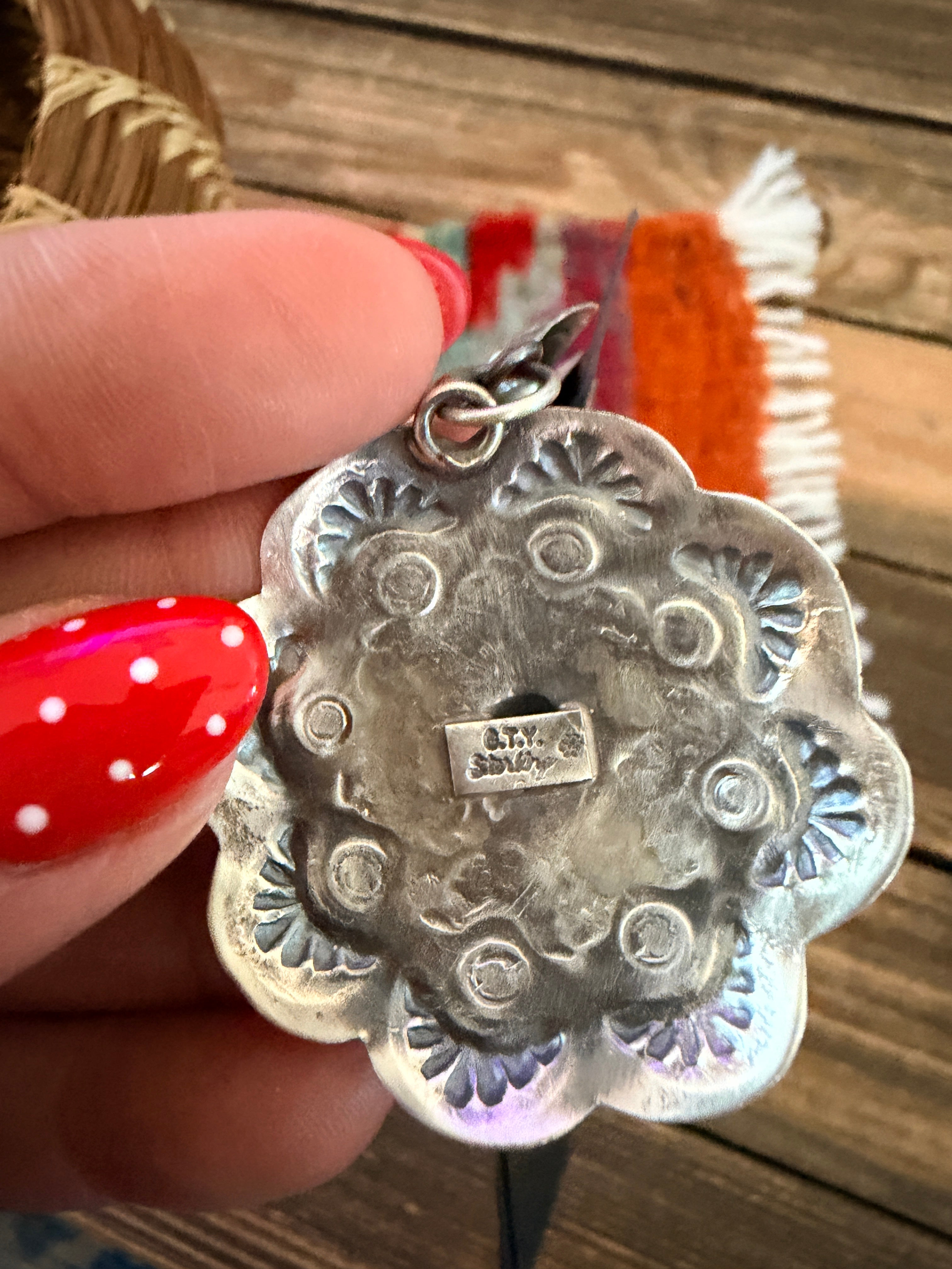 Handcrafted Sterling Silver Concho Dangle Earrings by Gabrielle Yazzie