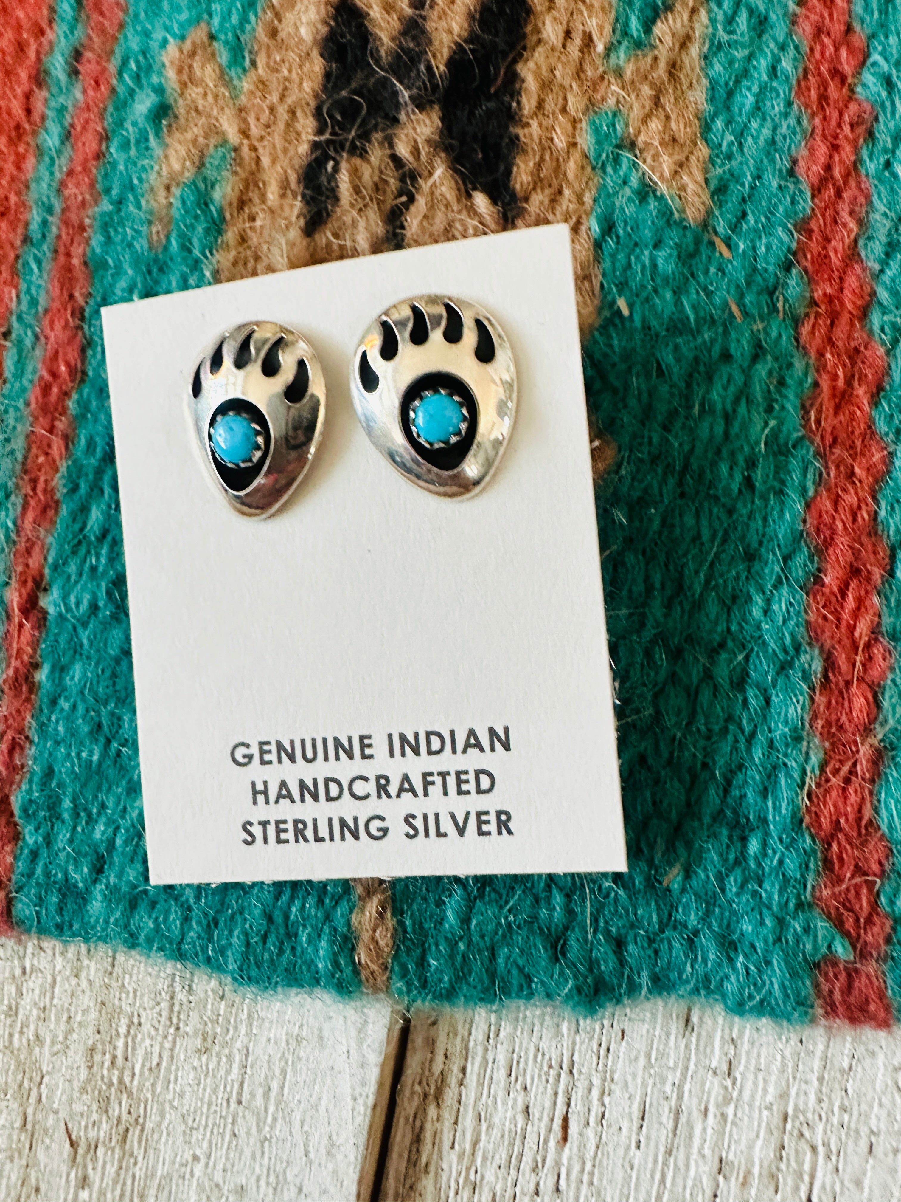 Handcrafted Turquoise & Sterling Silver Bear Paw Stud Earrings