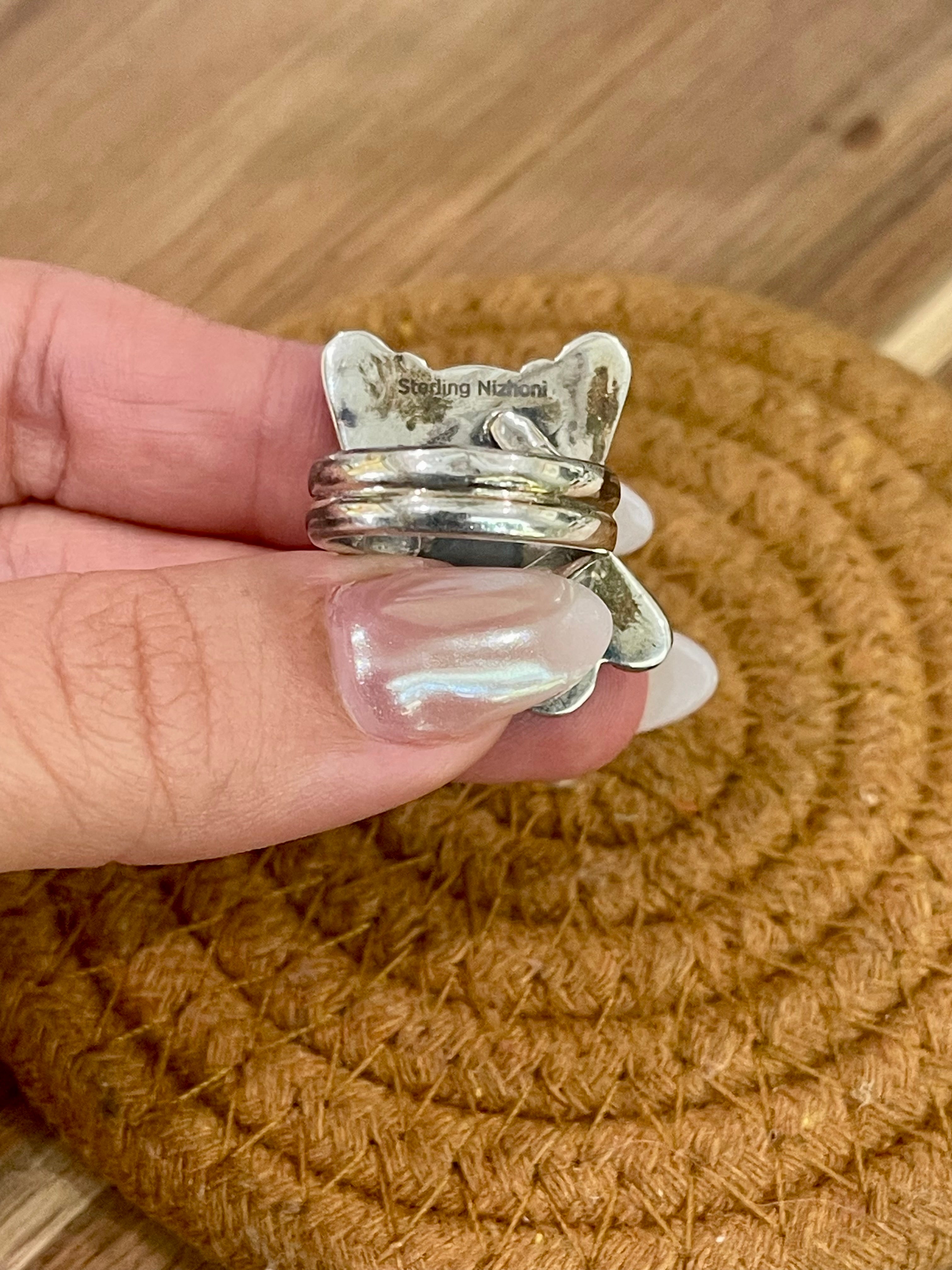 Handmade Sterling Silver & Multi Stone Sunface Adjustable Ring