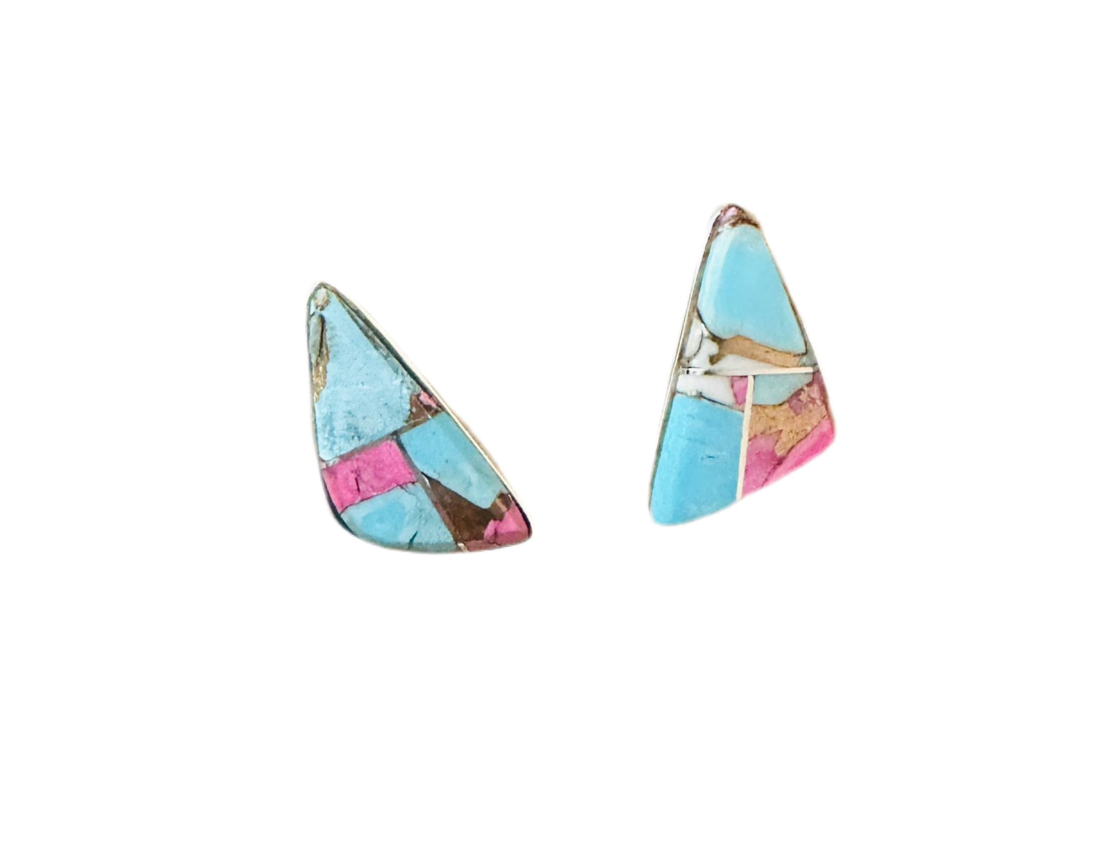 Handcrafted Cotton Candy and Sterling Silver Inlay Post Earrings