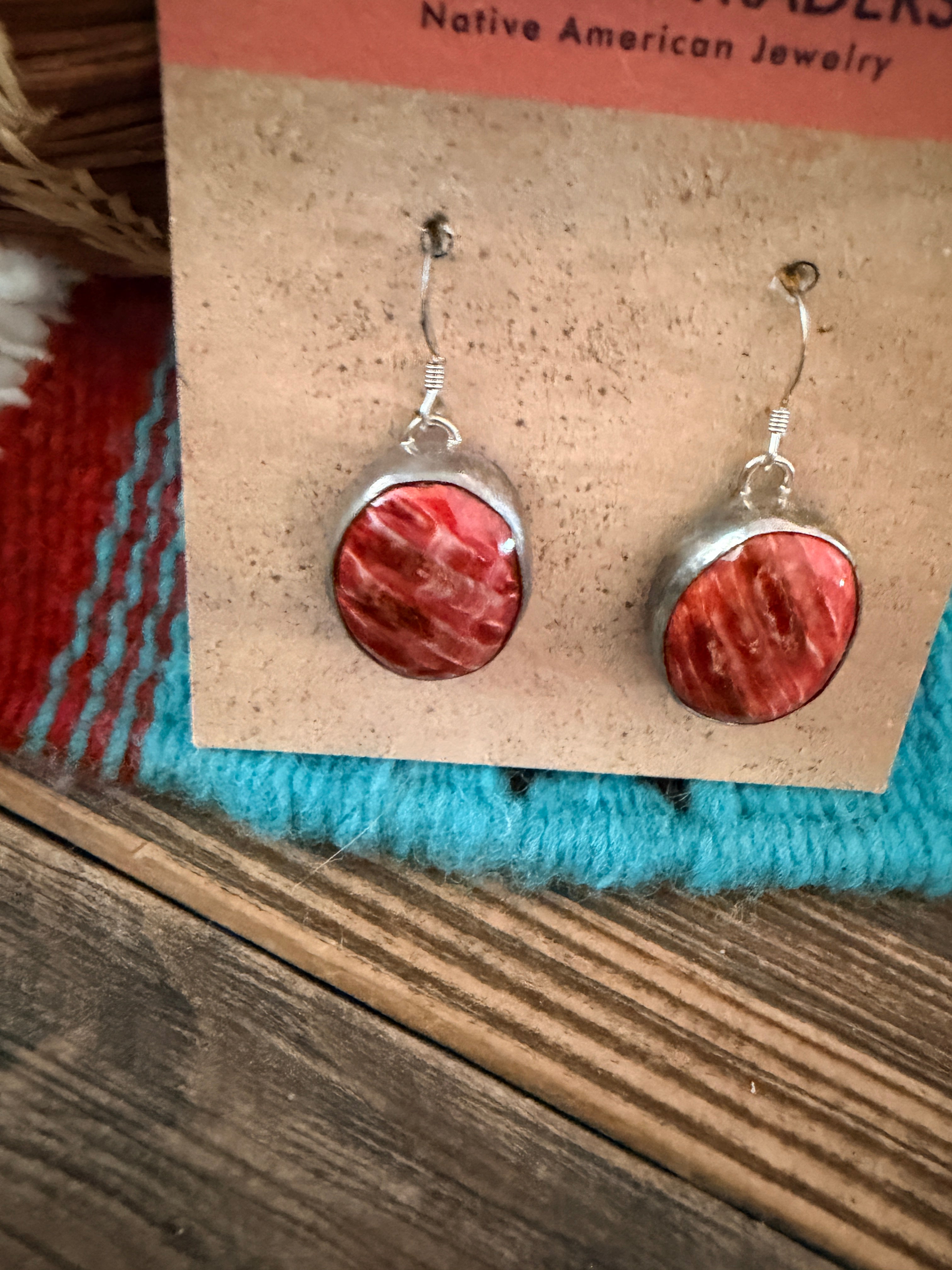 Handcrafted Orange Spiny Oyster & Sterling Silver Dangle Earrings by Charlene Yazzie
