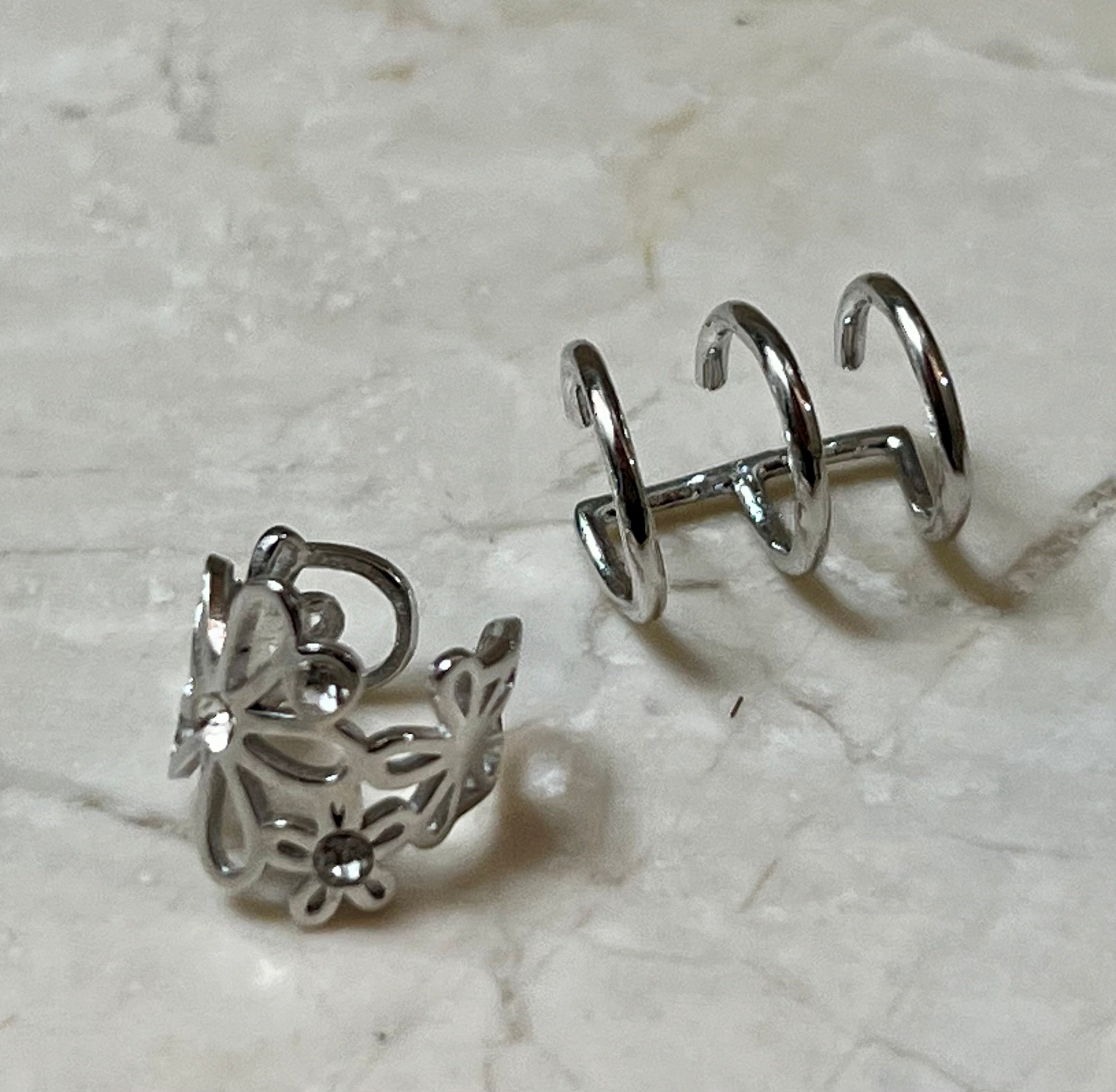 Sterling Silver CZ Flower Ear Cuff Set