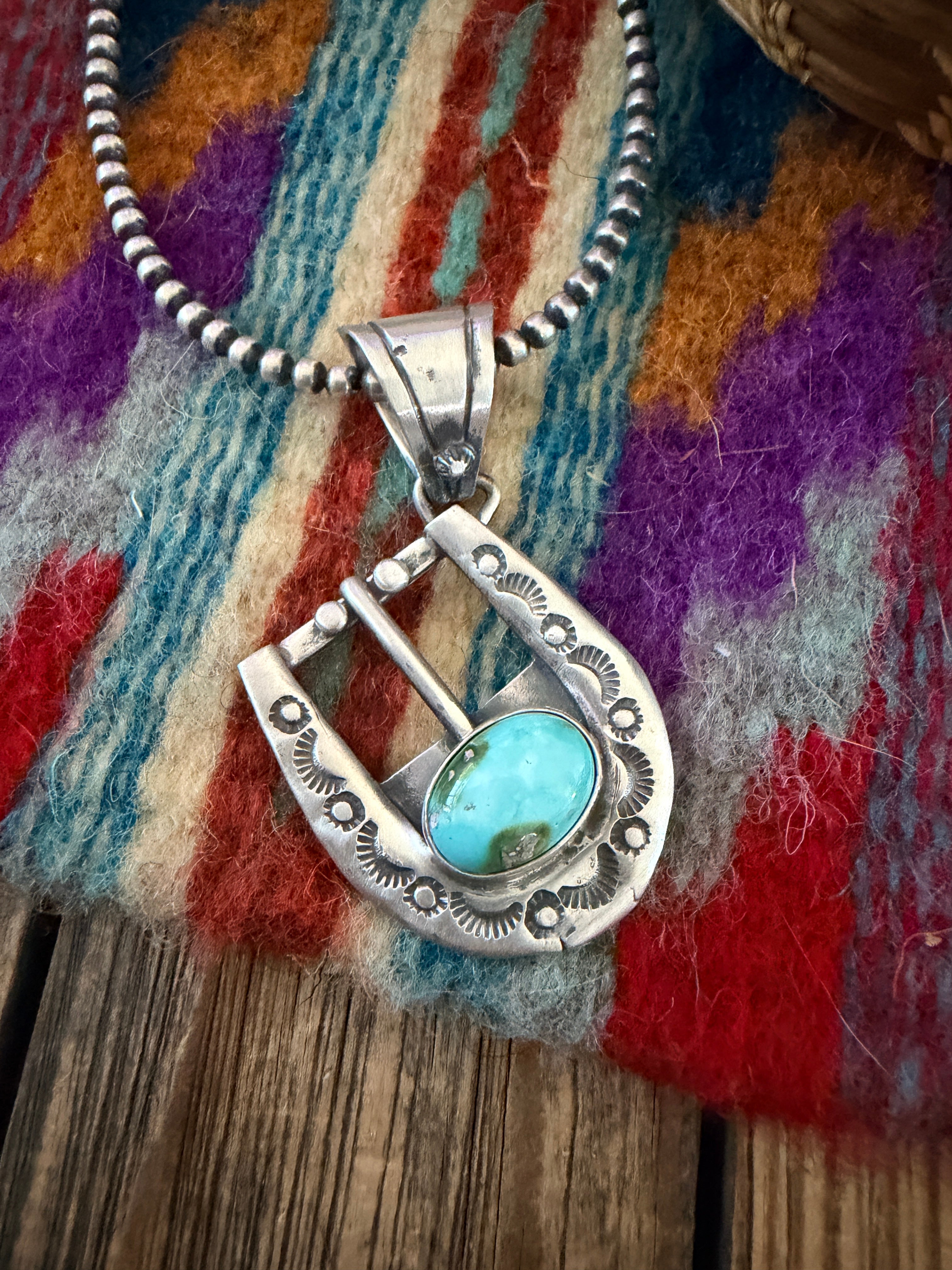 Handcrafted Sterling Silver & Turquoise Belt Buckle Pendant by Leroy James