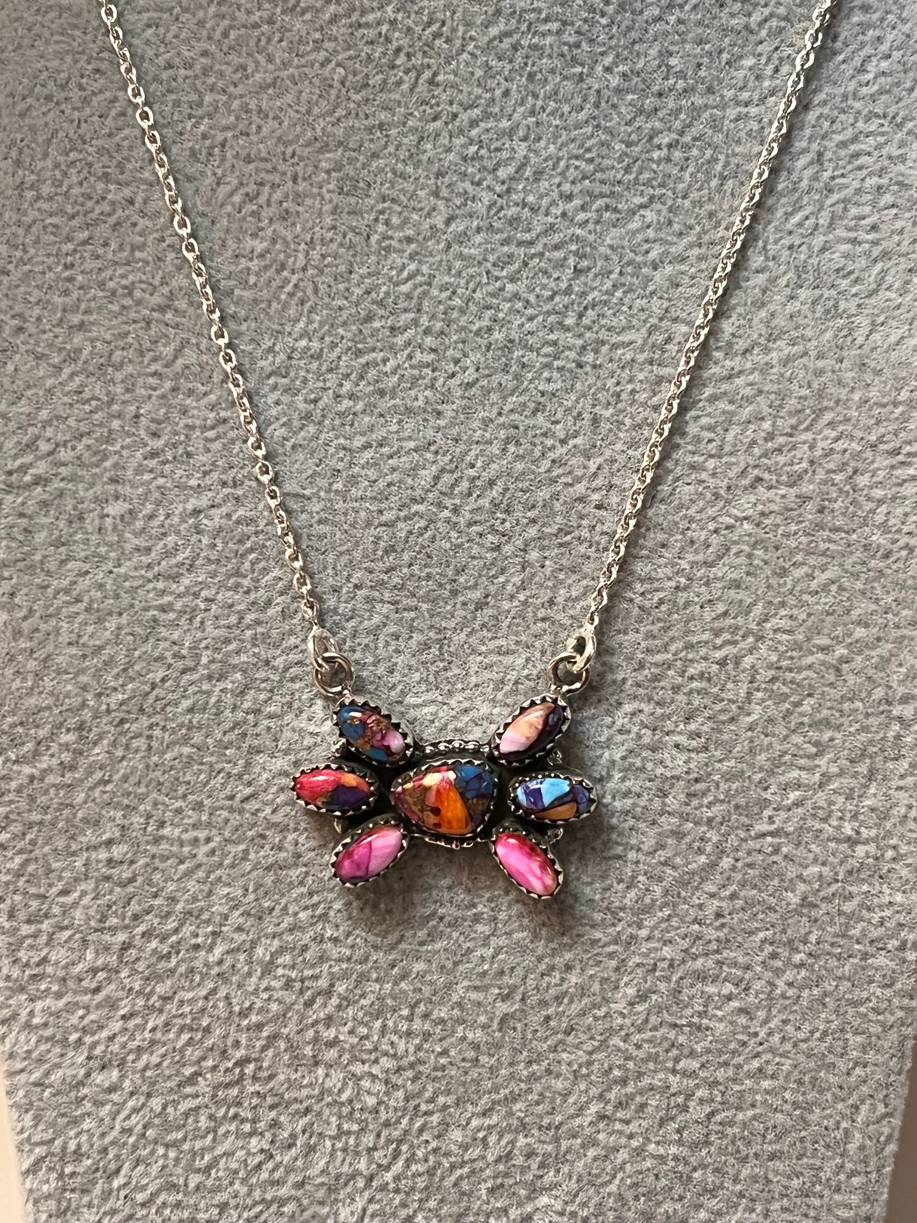 Handmade Sterling Silver Pink Dream Cluster Necklace