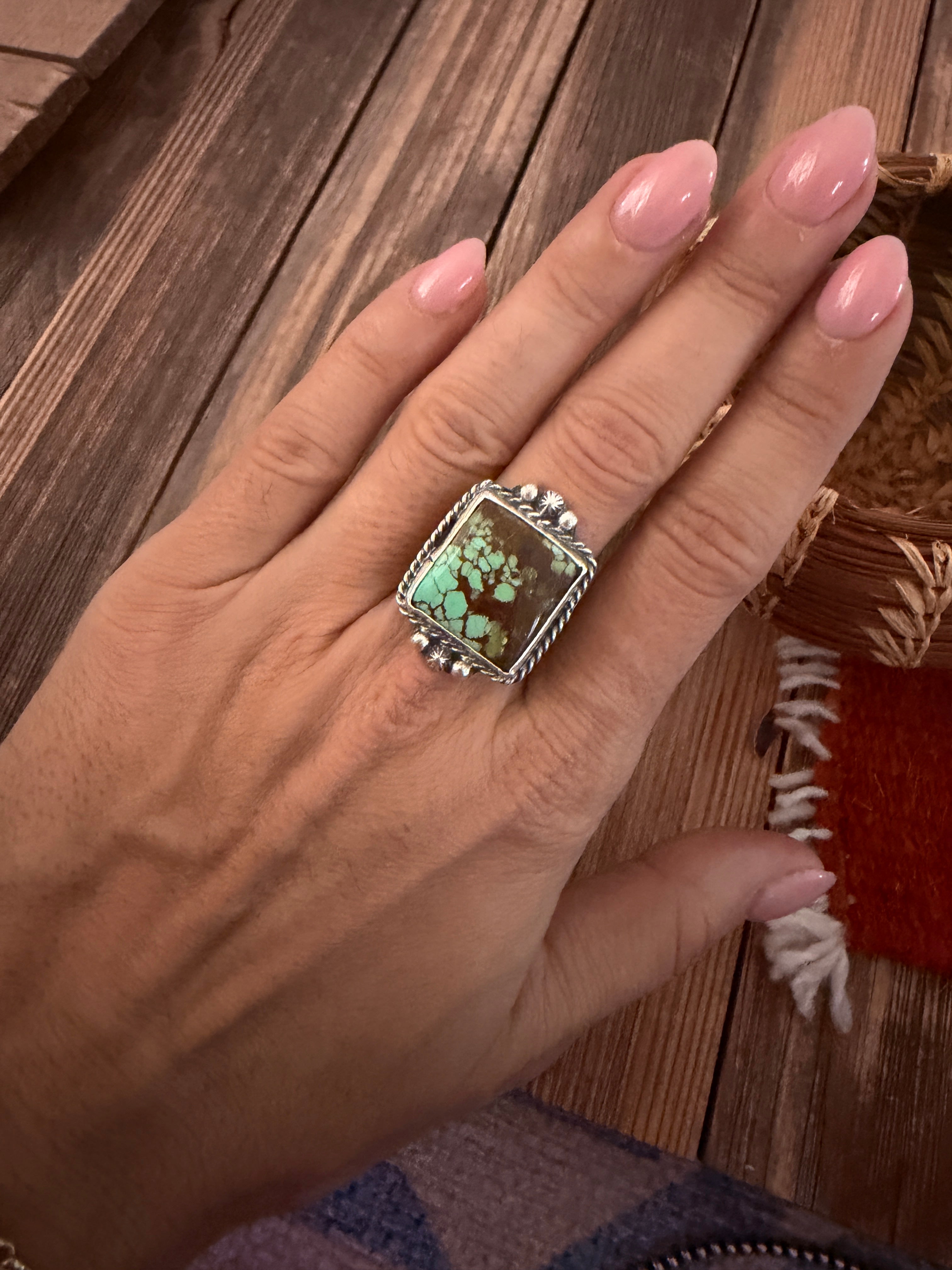 Handcrafted Turquoise & Sterling Silver Ring Size 8