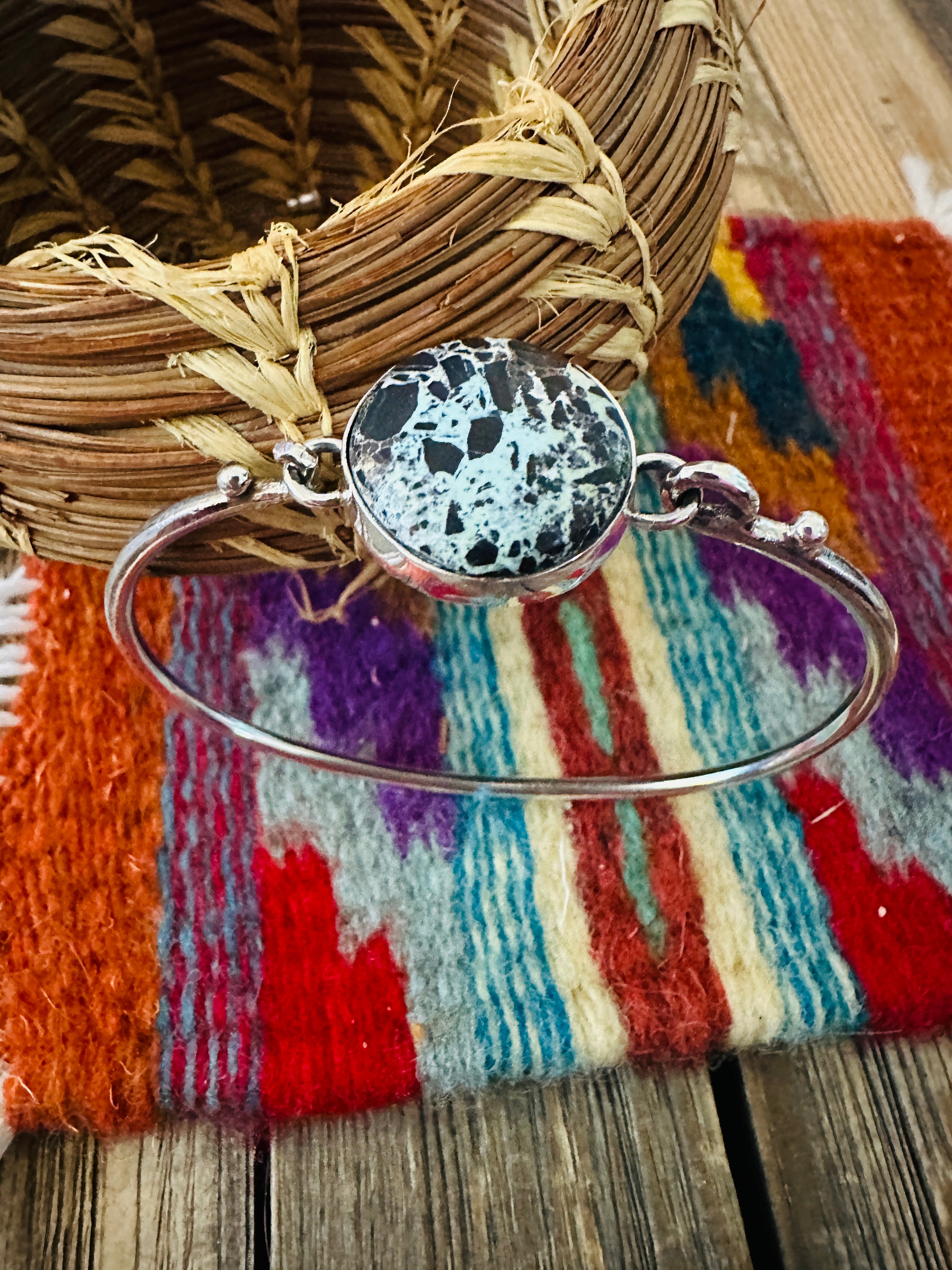 Handcrafted Turquoise & Sterling Silver Hinged Bangle Bracelet