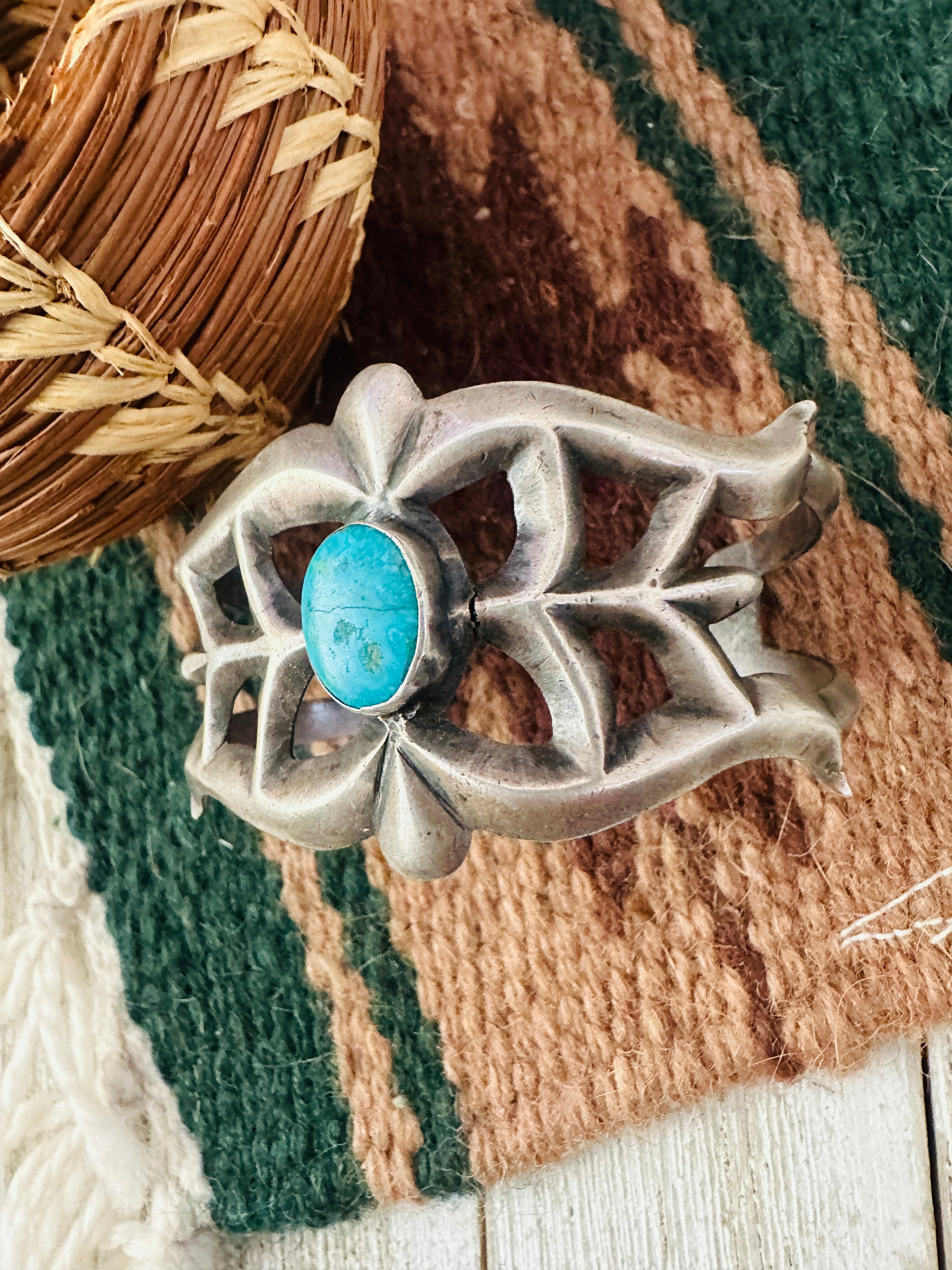 Handcrafted Old Pawn Turquoise & Sterling Silver Cuff Bracelet