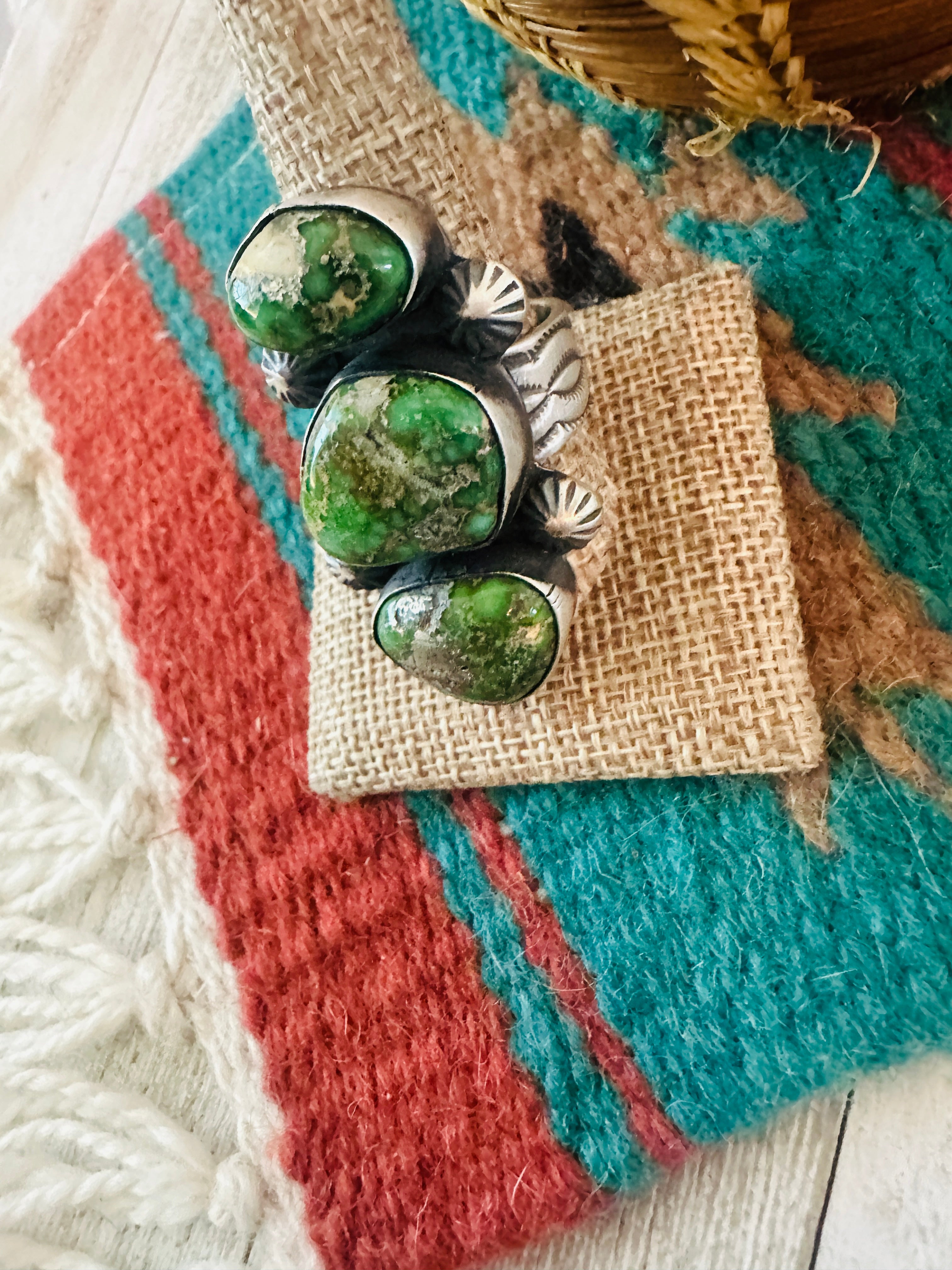 Handcrafted Sonoran Gold Turquoise & Sterling Silver Ring Chimney Butte Size 11