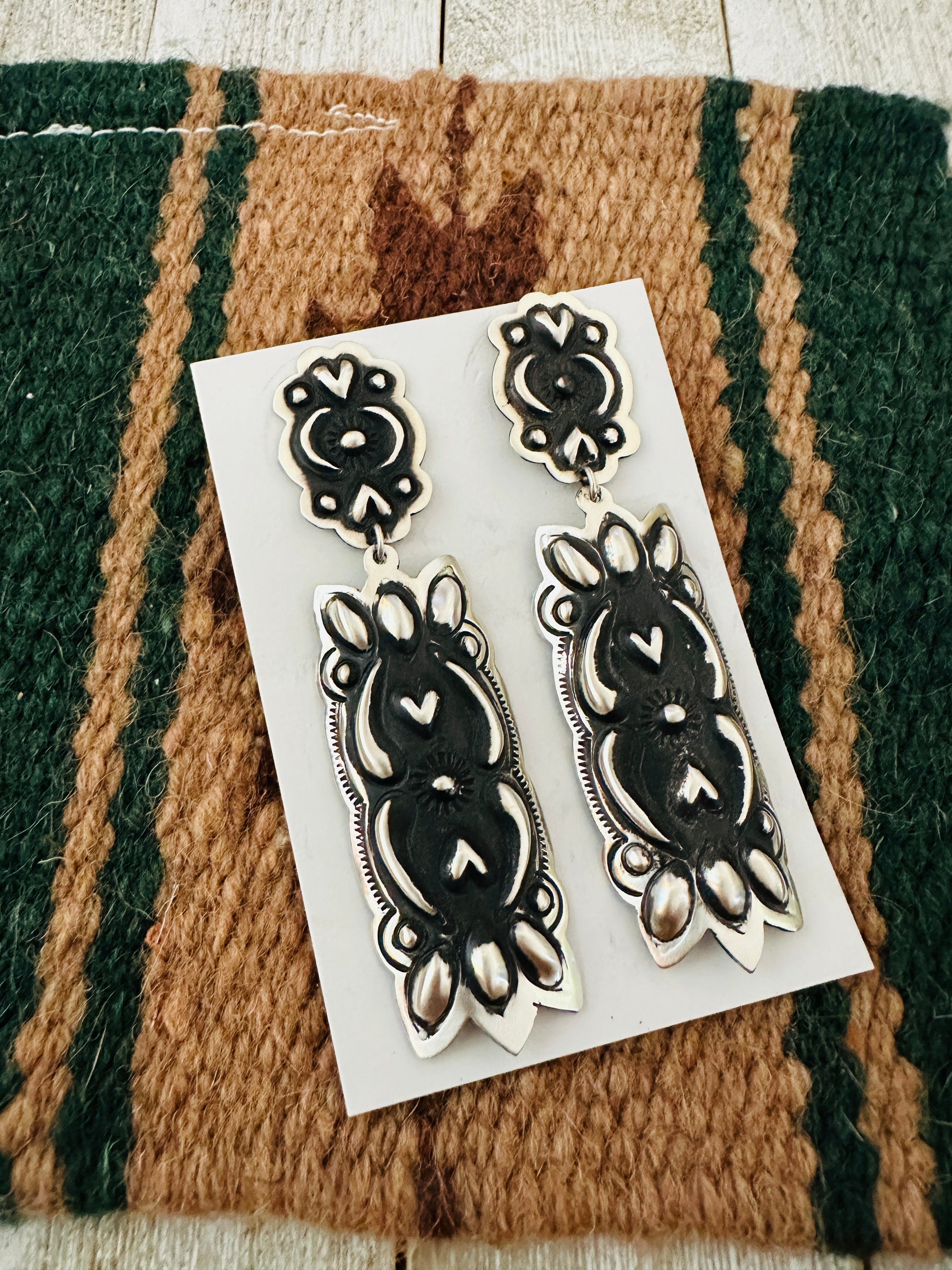 Handcrafted Sterling Silver Concho Dangle Earrings by Leander Tahe