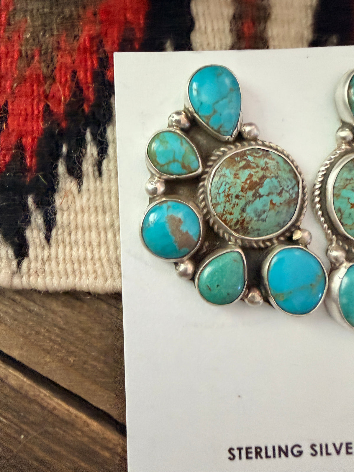 Handcrafted Turquoise & Sterling Silver Cluster Post Earrings by Geraldine James