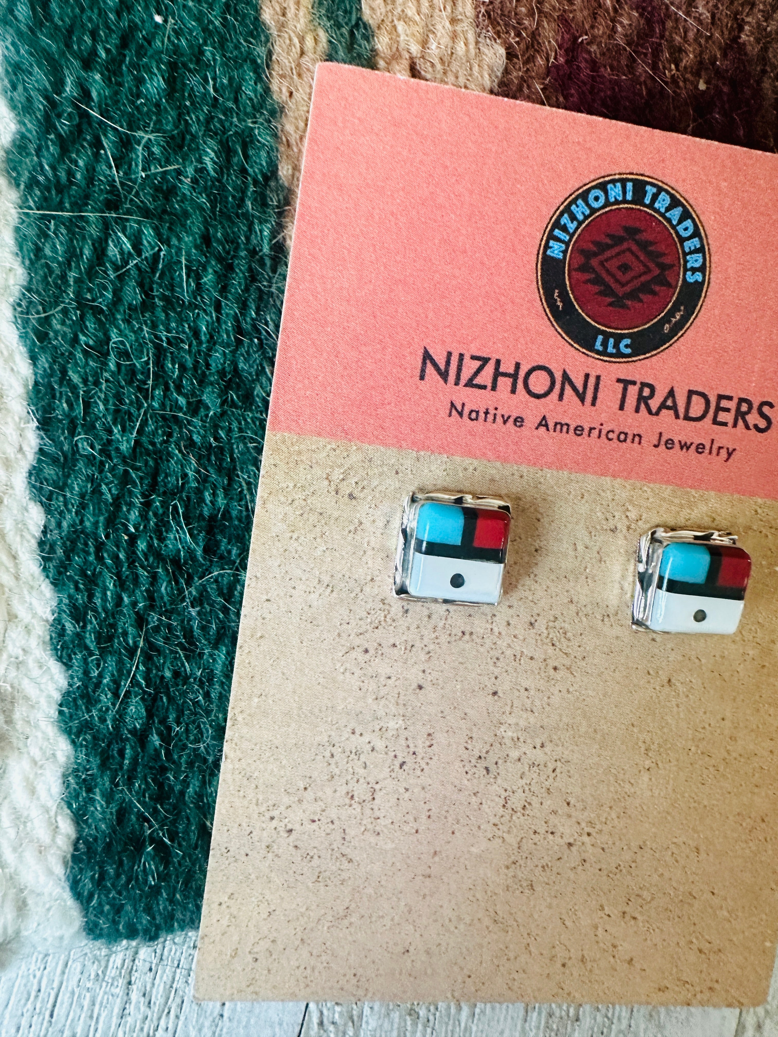 Handcrafted Sun Face Multi Stone & Sterling Silver Inlay Stud Earrings