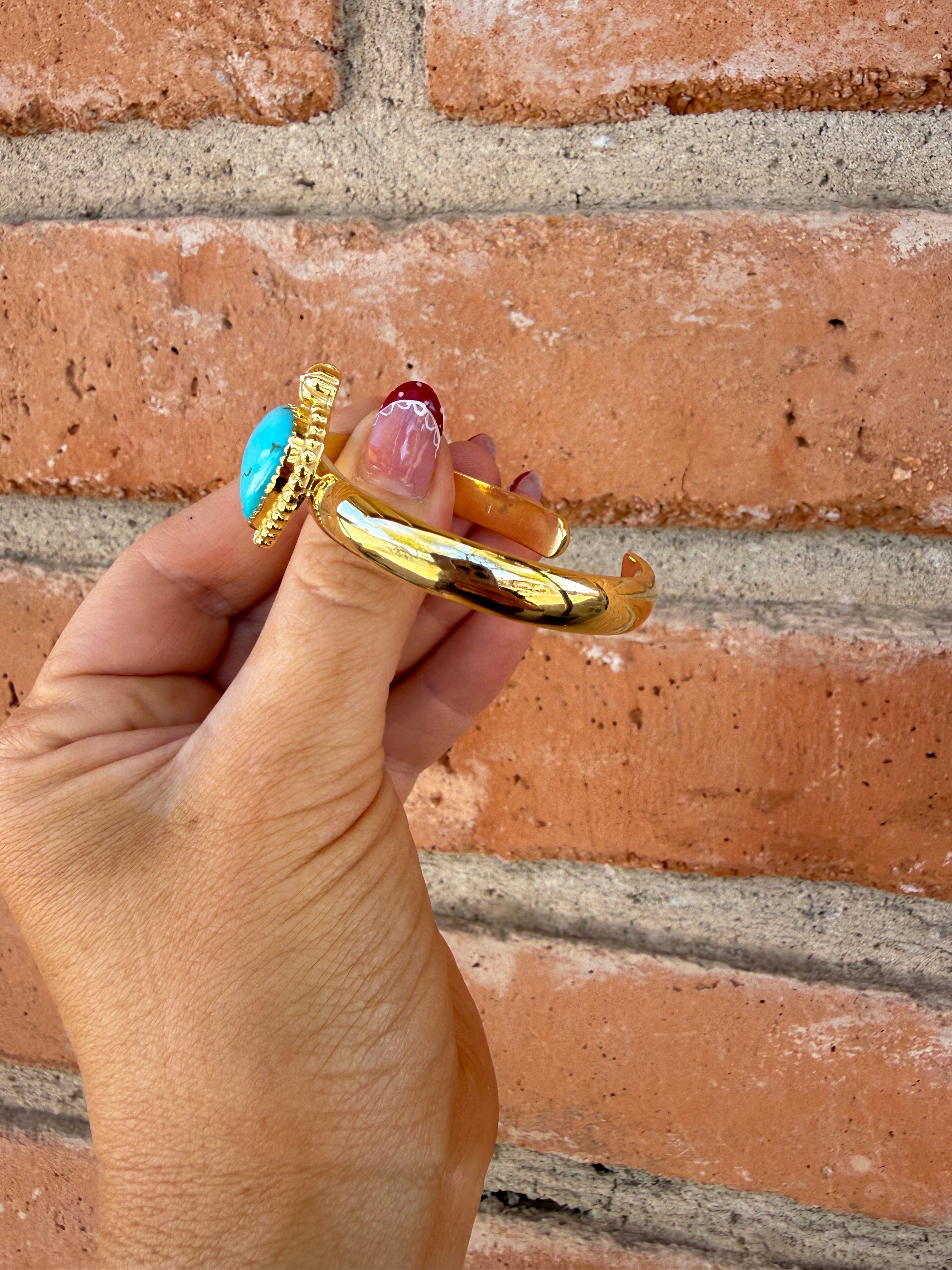 “The Golden Collection” Handmade Gold Plated Sterling Silver Natural Sonoran Mountain Turquoise Bracelet style 3