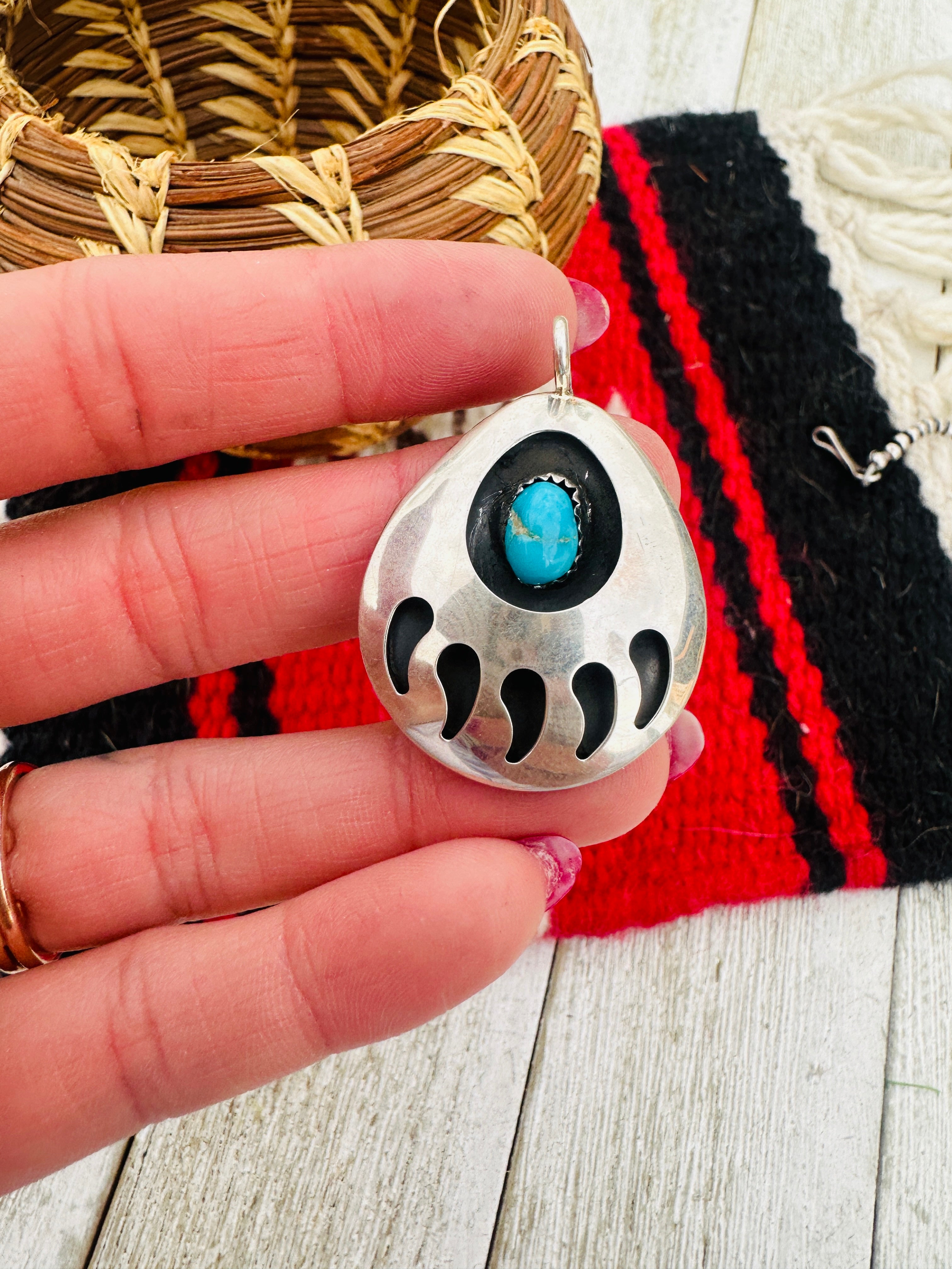 Handcrafted Sterling Silver & Turquoise Bear Paw Pendant