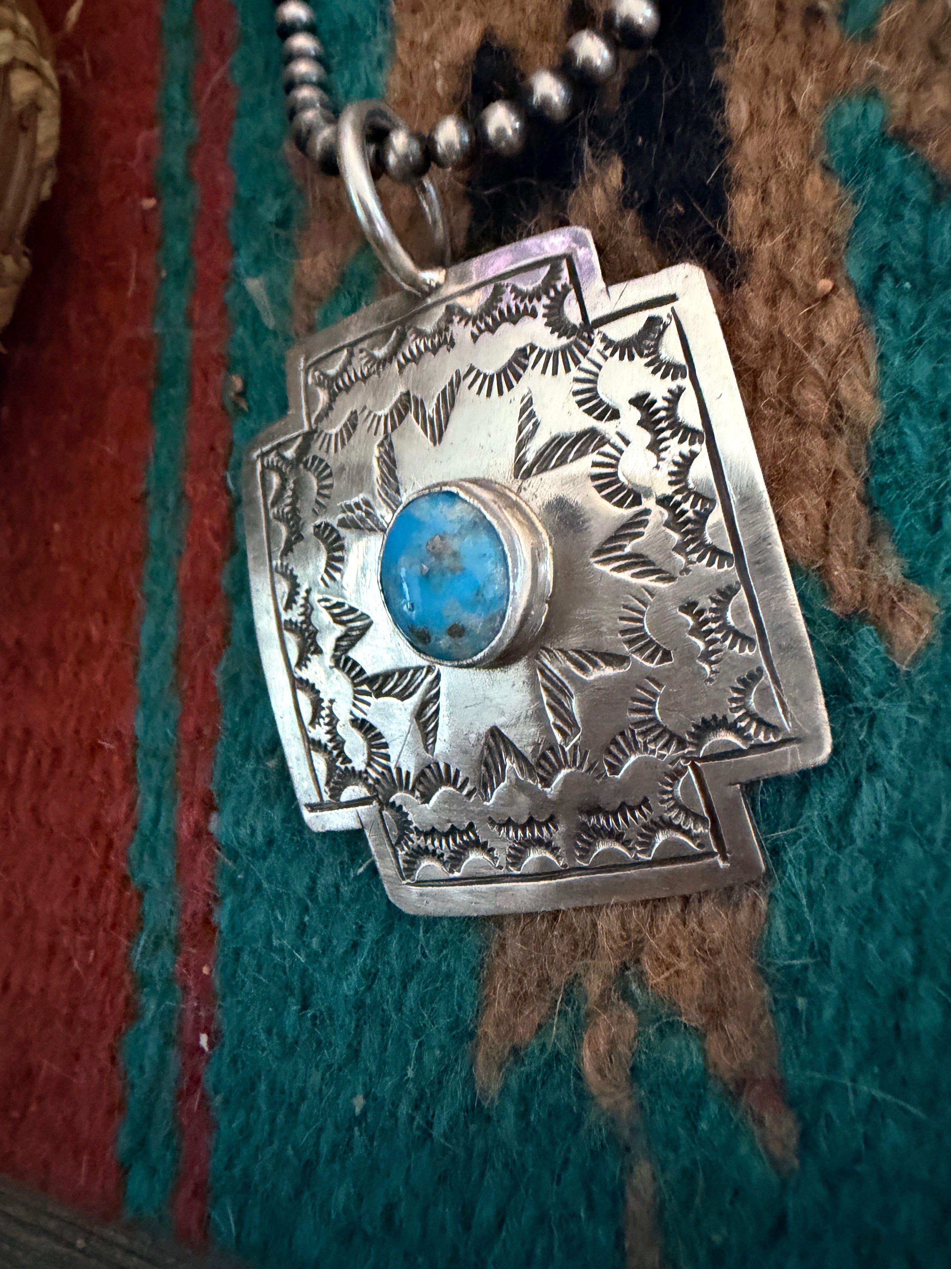 Handcrafted Turquoise and Sterling Silver Concho Cross Pendant