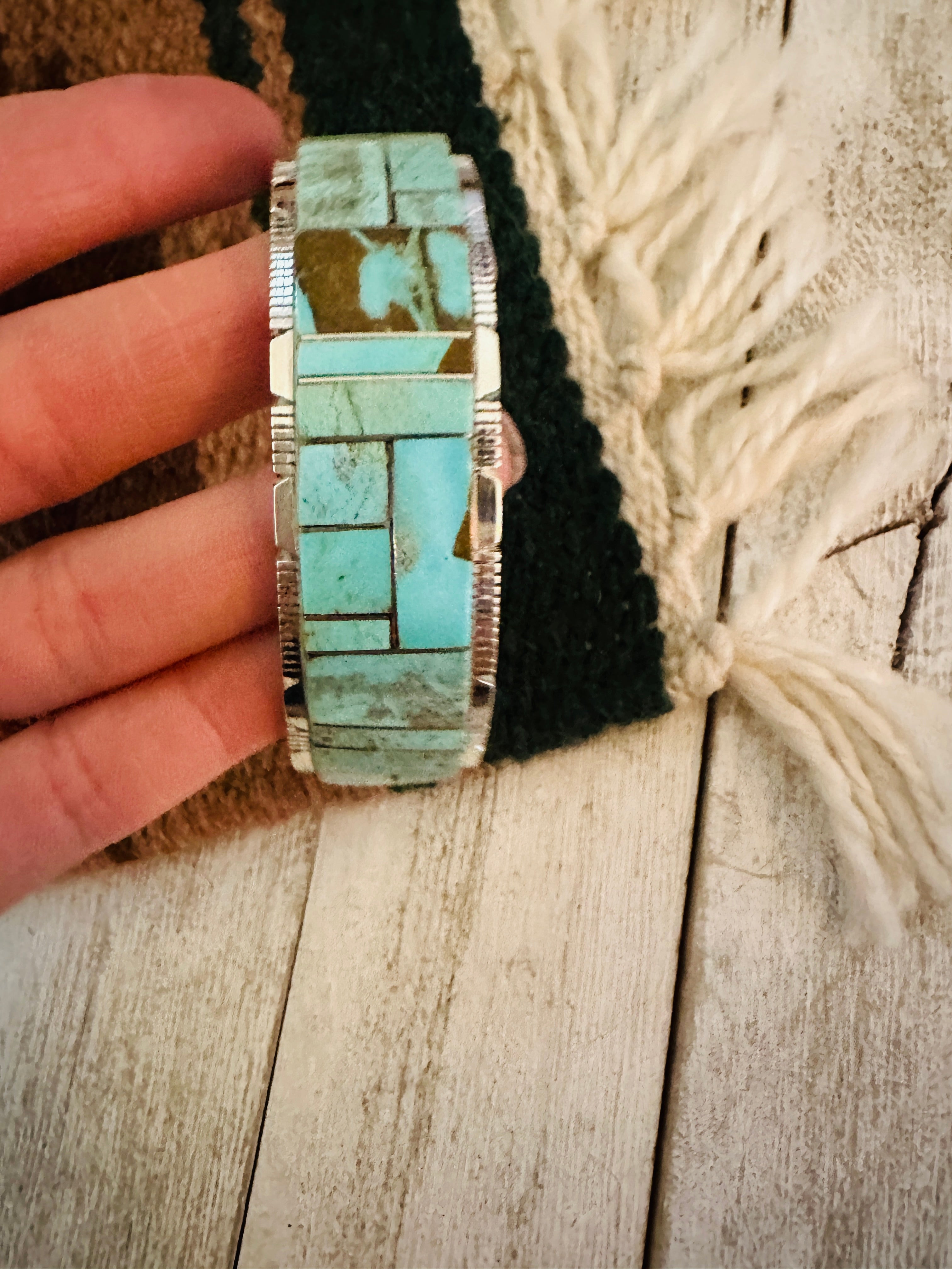 Navajo Number 8 Turquoise & Sterling Silver Inlay Cuff Bracelet /