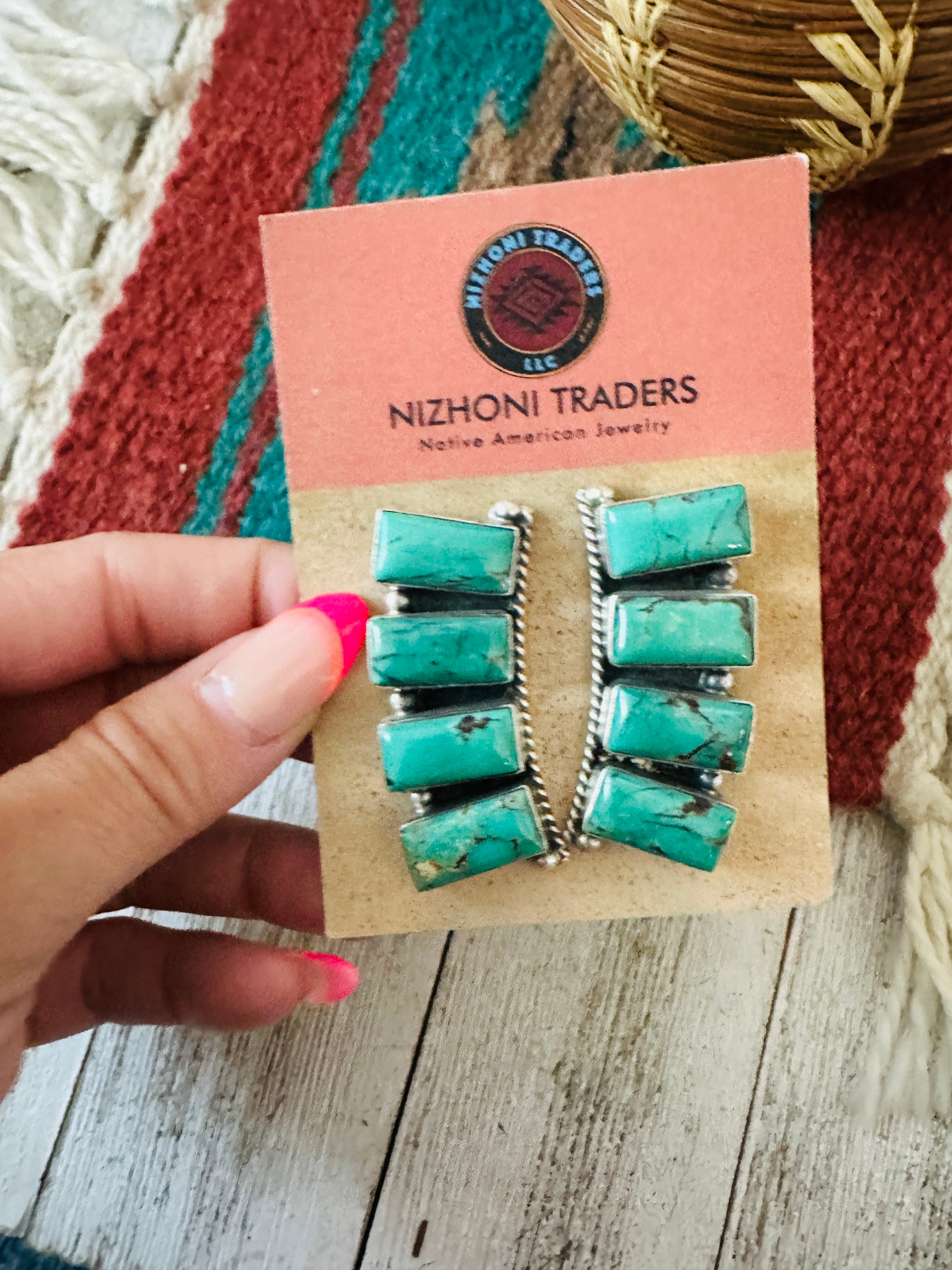 Handcrafted Turquoise & Sterling Silver Cluster Earrings by Elouise Kee