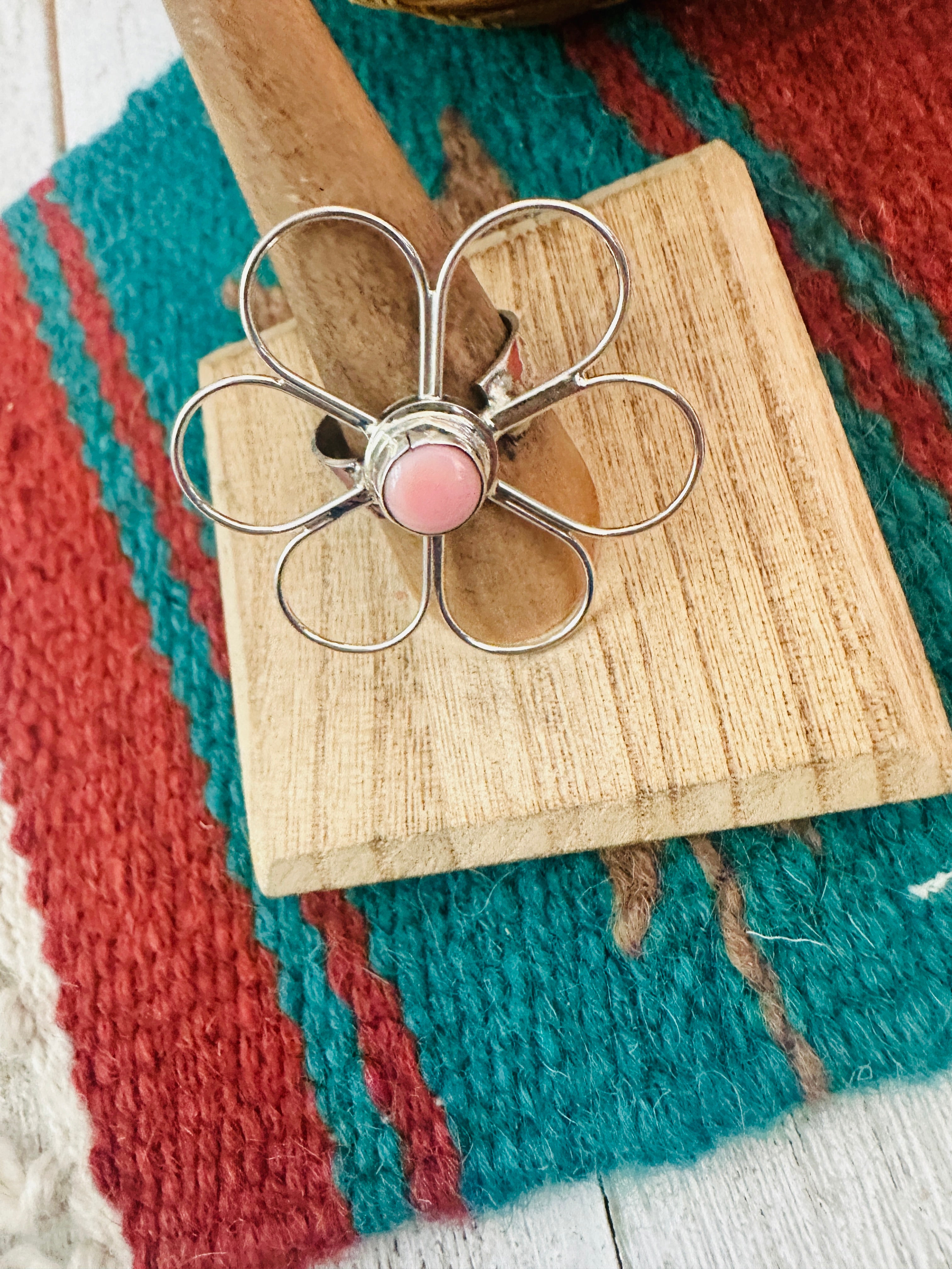 Handcrafted Sterling Silver & Queen Pink Conch Shell Flower Ring