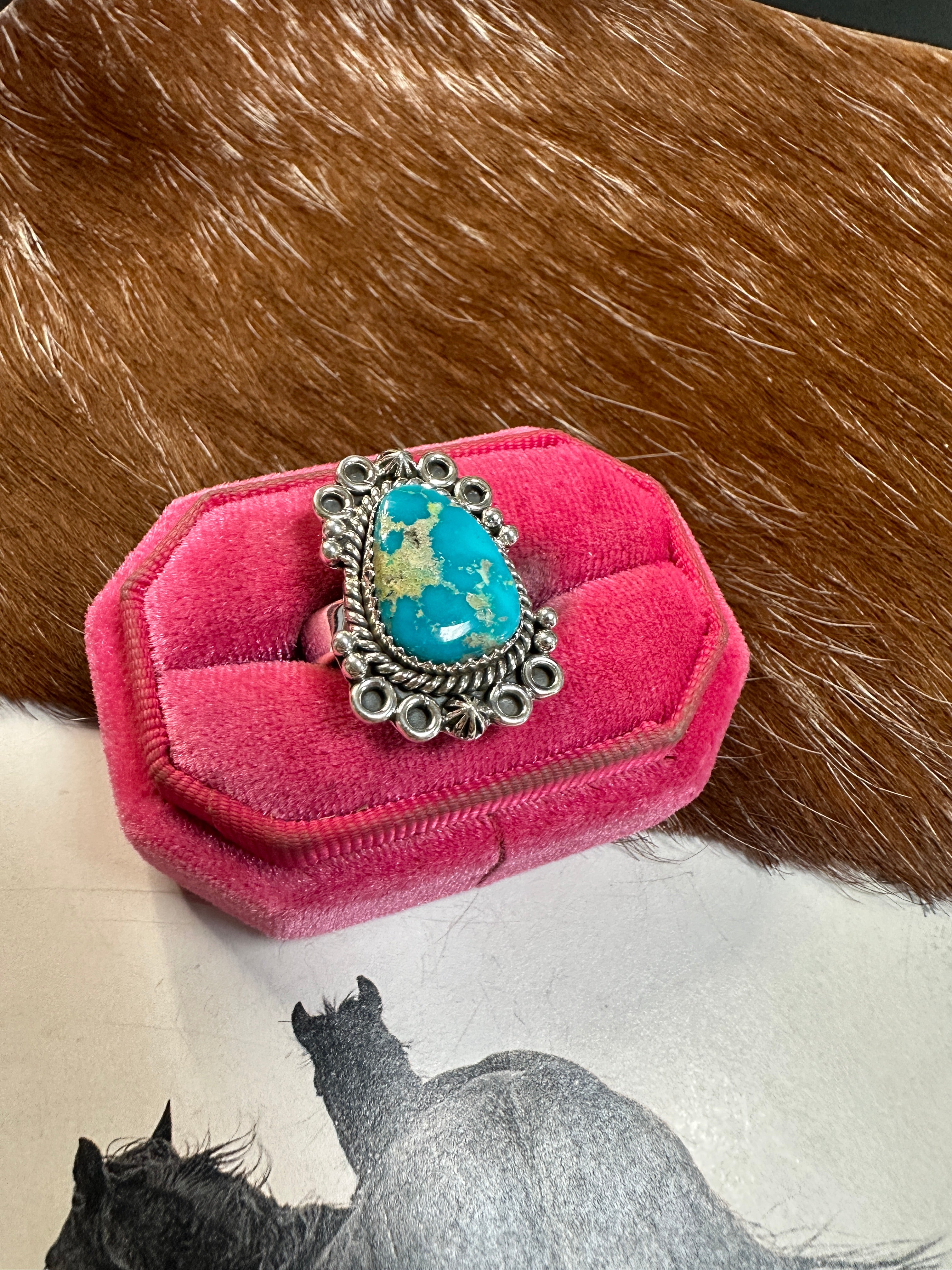 Beautiful Handmade Turquoise And Sterling Silver Adjustable Single Stone Ring
