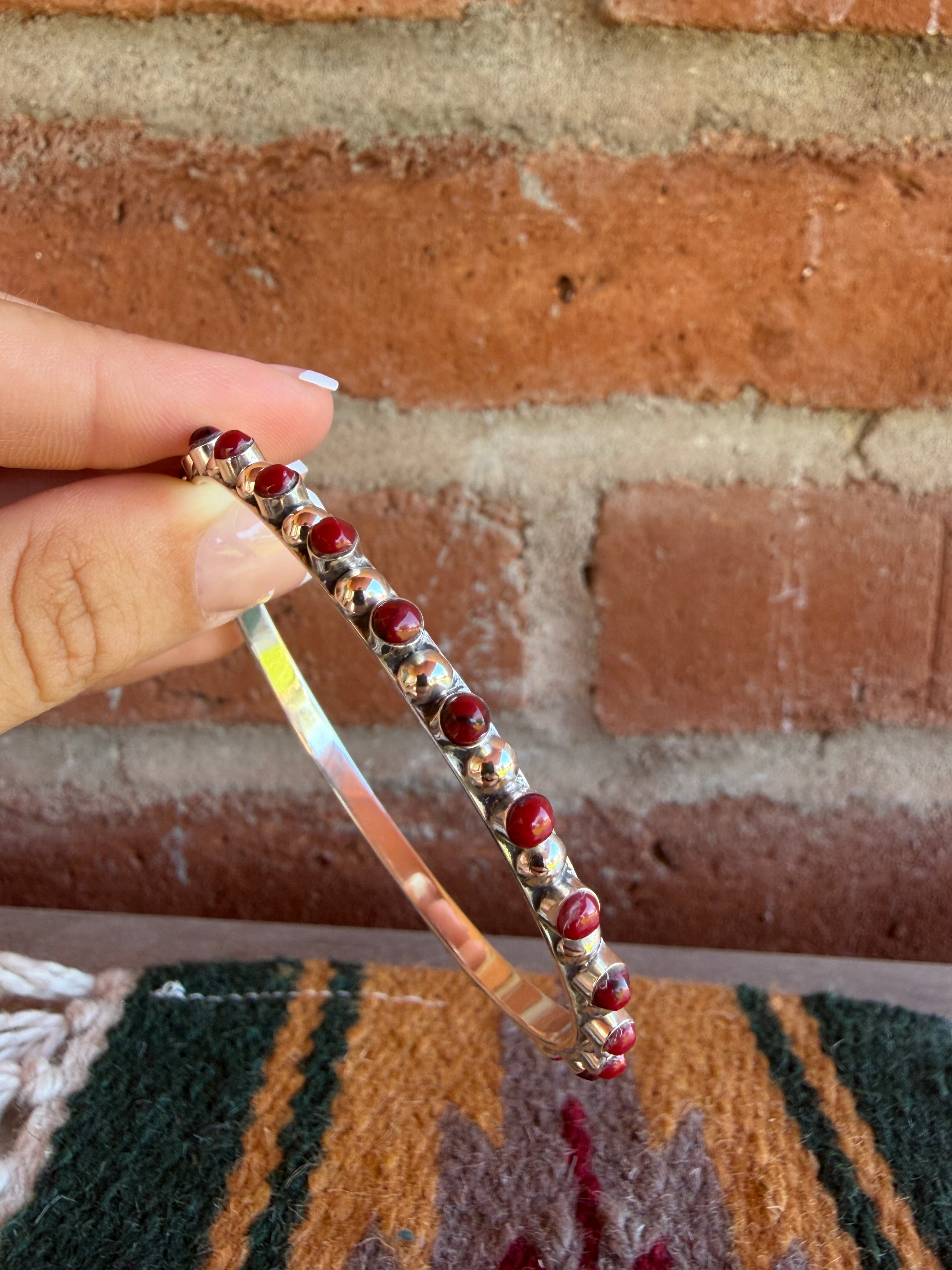 Handmade Red Jasper & Sterling Silver Bangle Bracelet