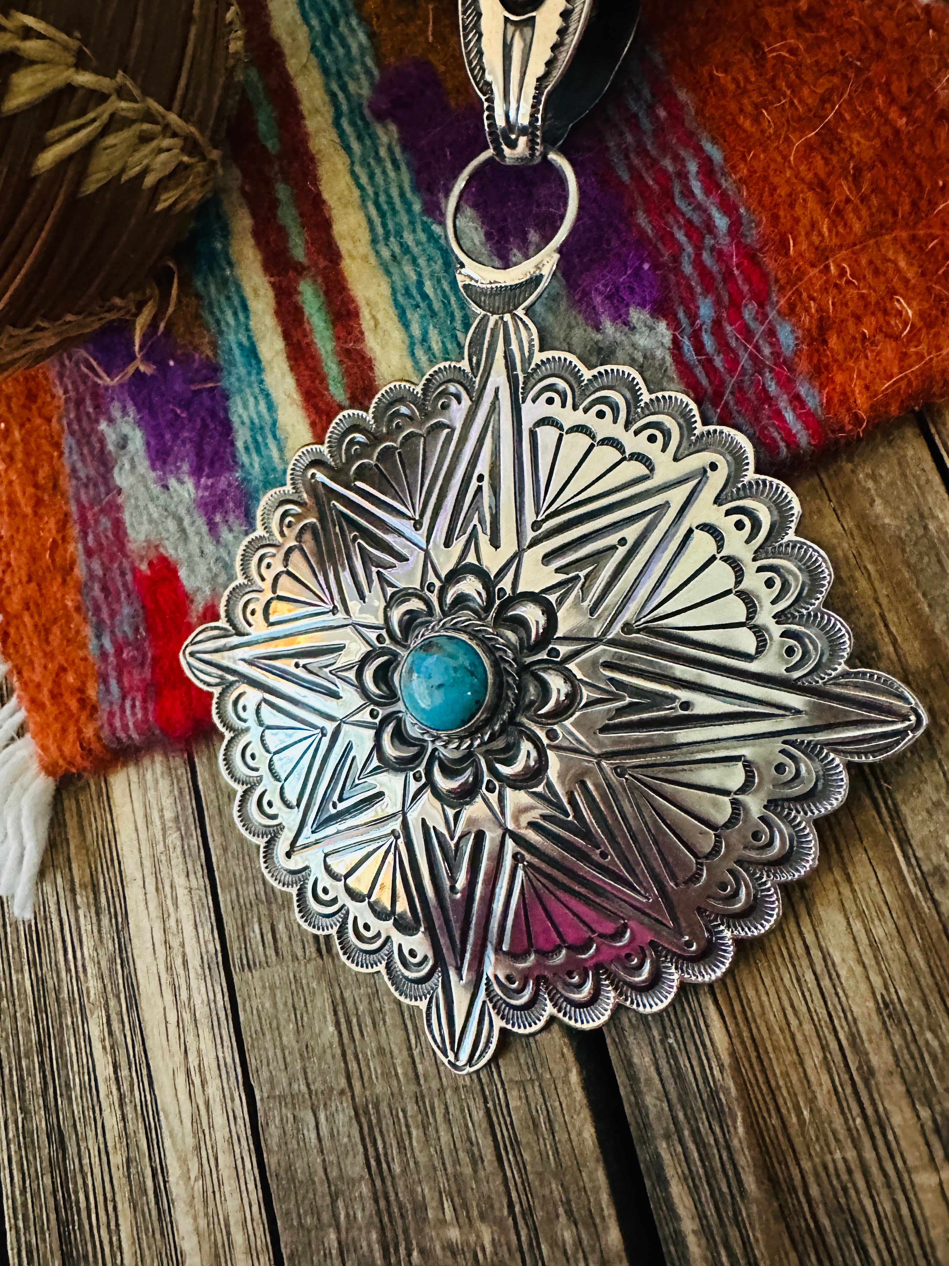 Handcrafted Turquoise & Sterling Silver Concho Pendant by Roland Dixson