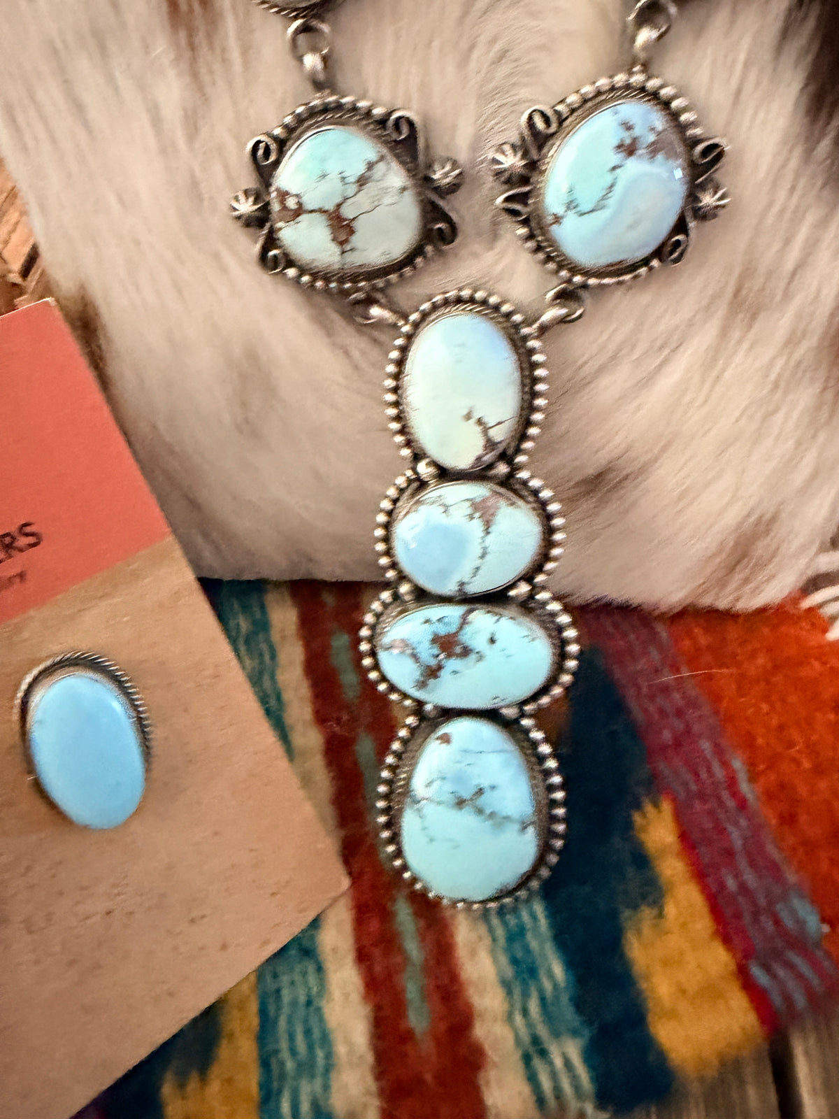 Handcrafted Golden Hills Turquoise & Sterling Silver Necklace and Earring Set by Blaine Yellowhorse