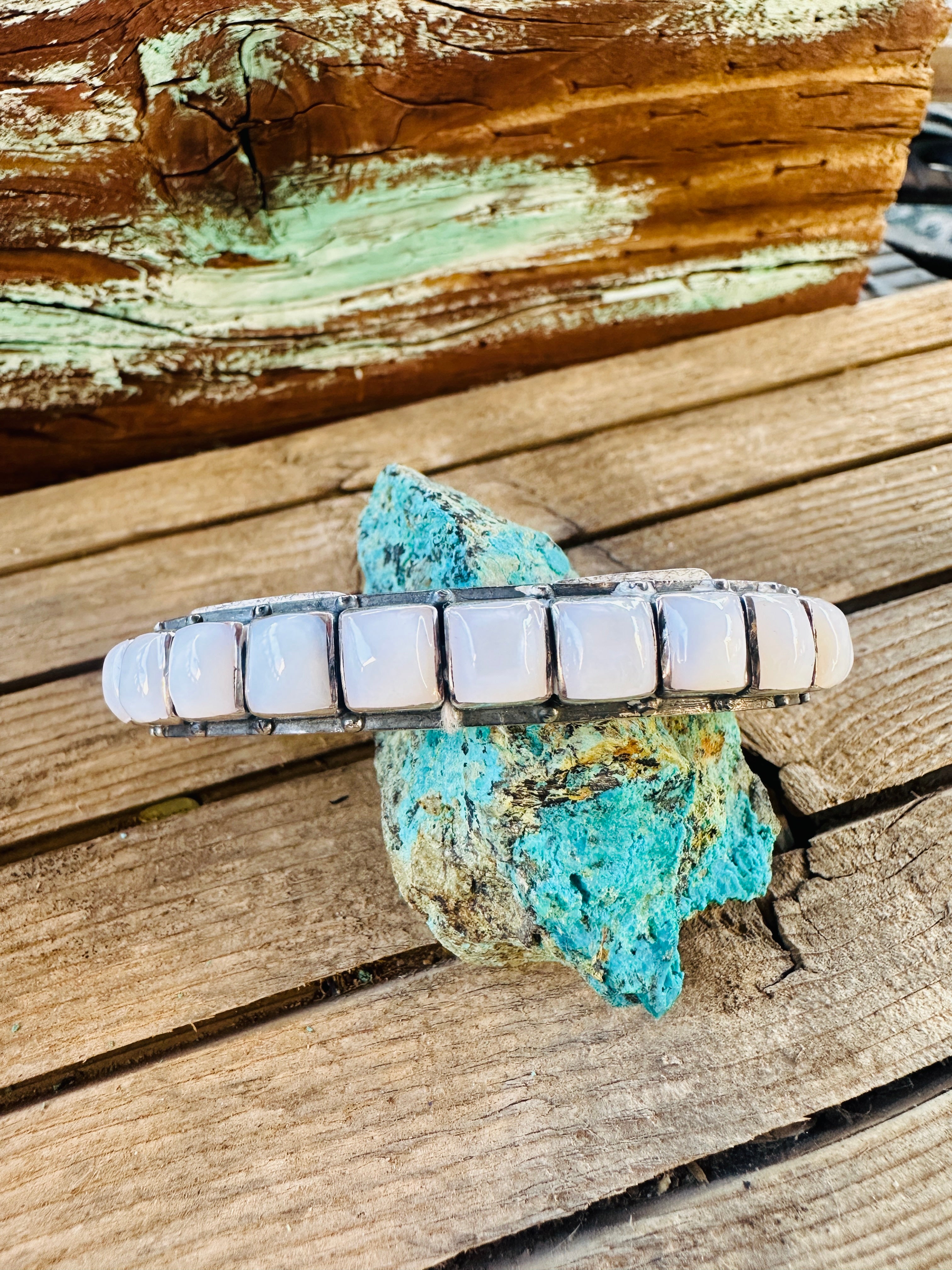 Handcrafted Sterling Silver and Mother of Pearl Cuff Bracelet by Federico Jimenez