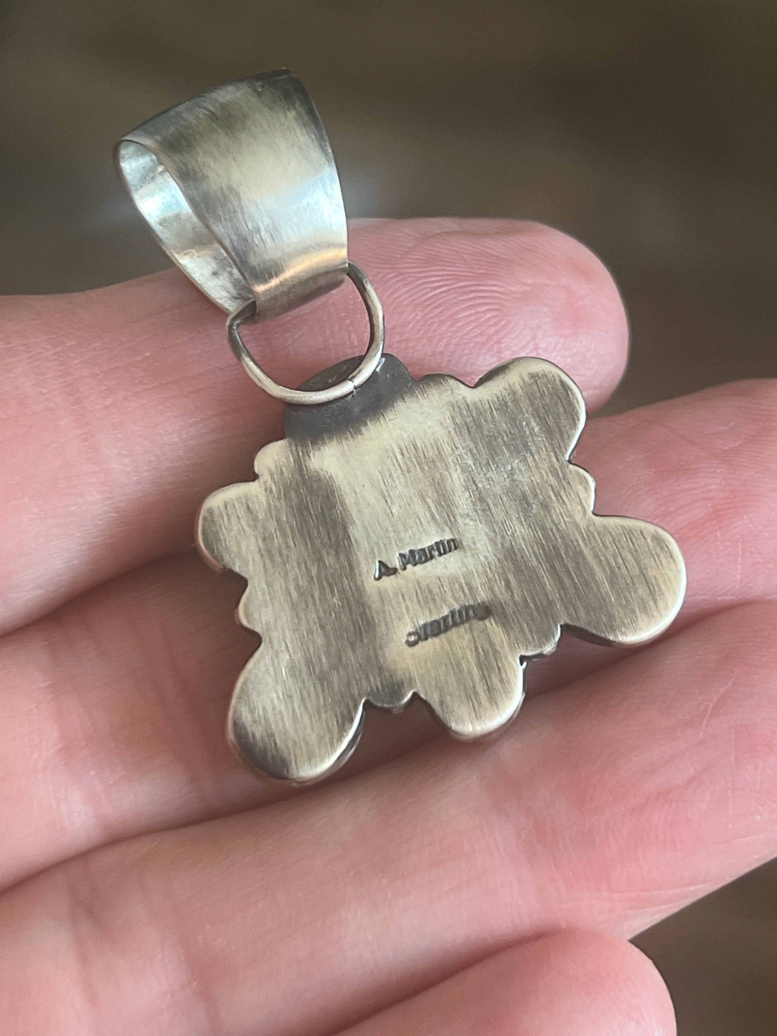 Handcrafted Electric Rainbow Turquoise and Spiny Oyster Mini Butterfly Pendant by Angela Martin