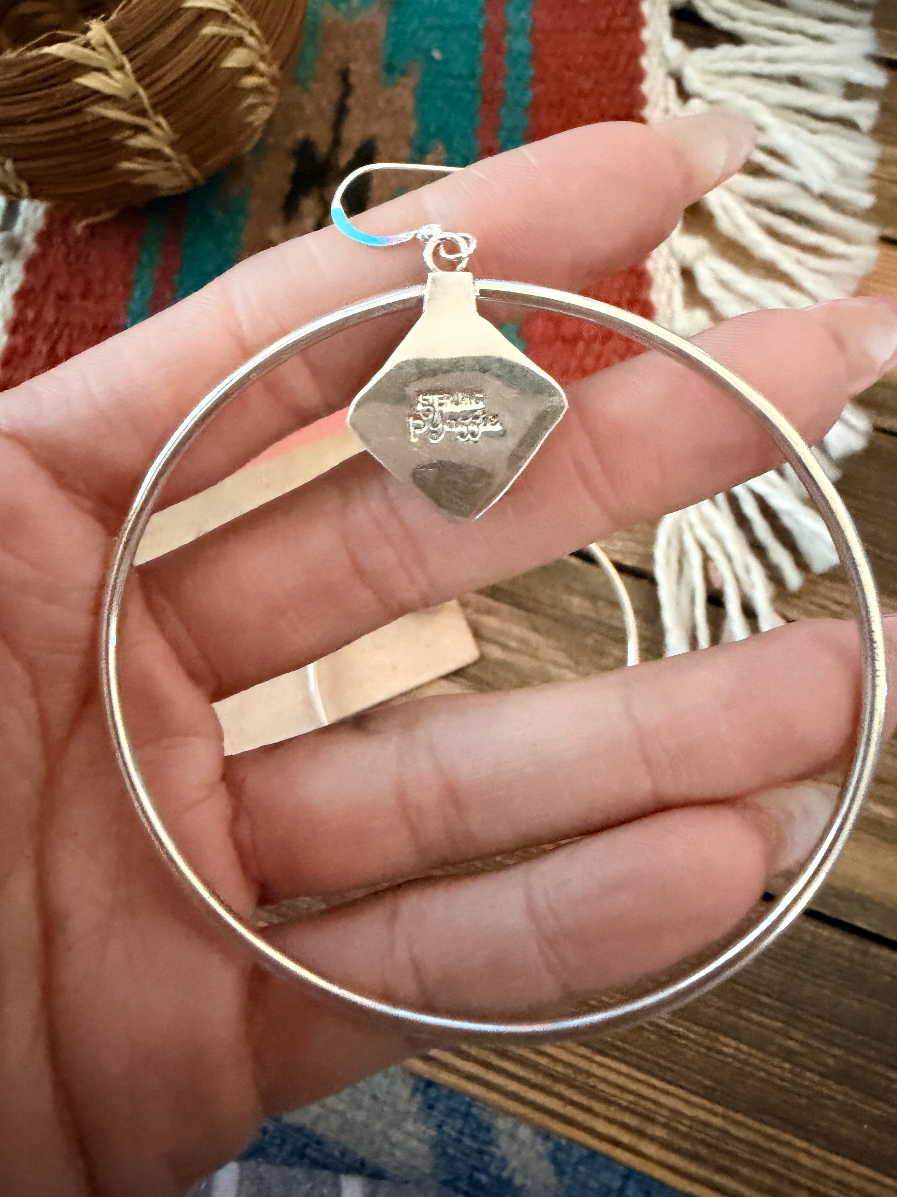 Handcrafted Turquoise & Sterling Silver Hoop Earrings by Patrick Yazzie