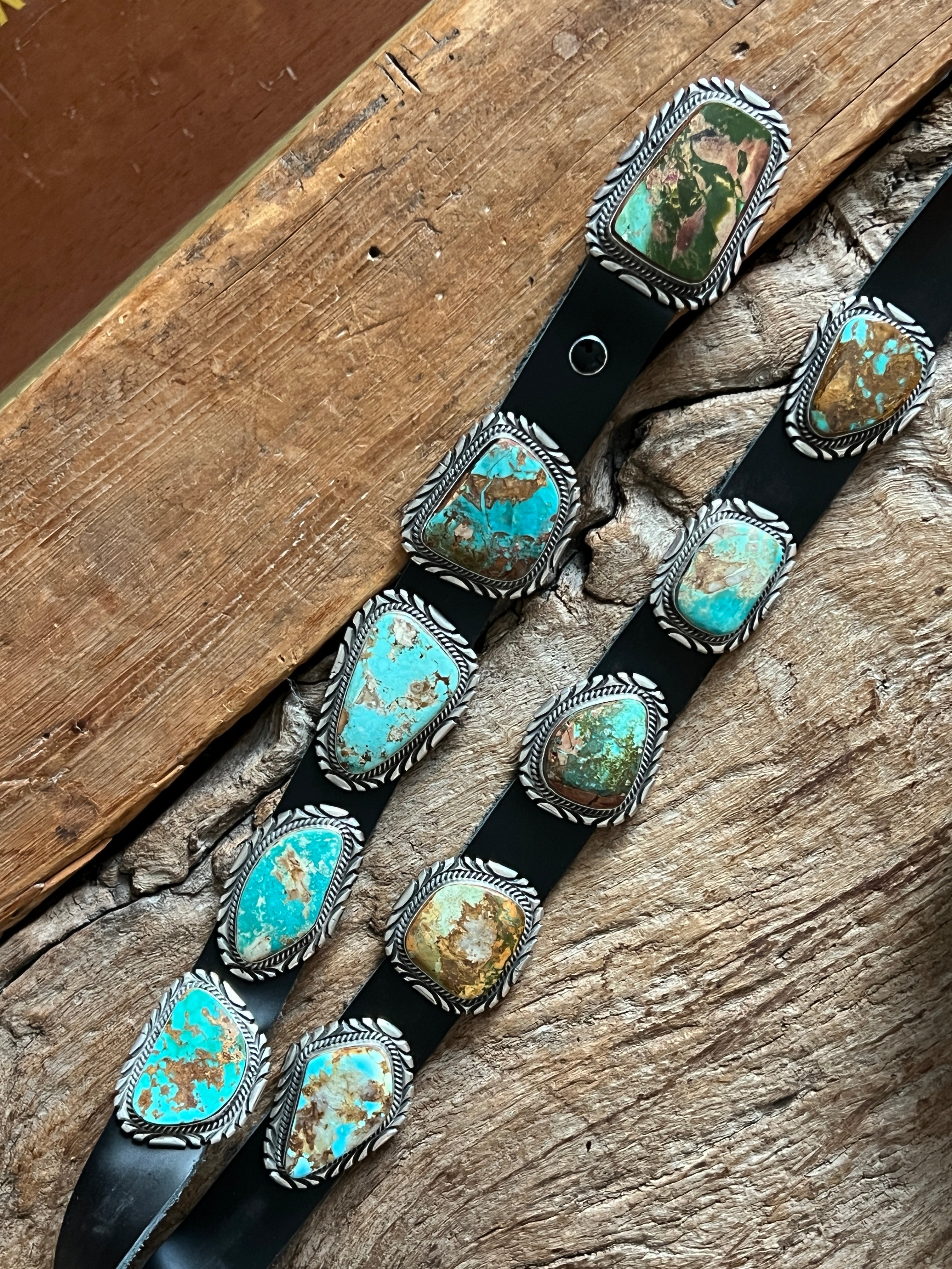 Stunning Handcrafted Sterling Silver and Royston Turquoise Concho Belts by Mary Ann Spencer: Six To Choose From!