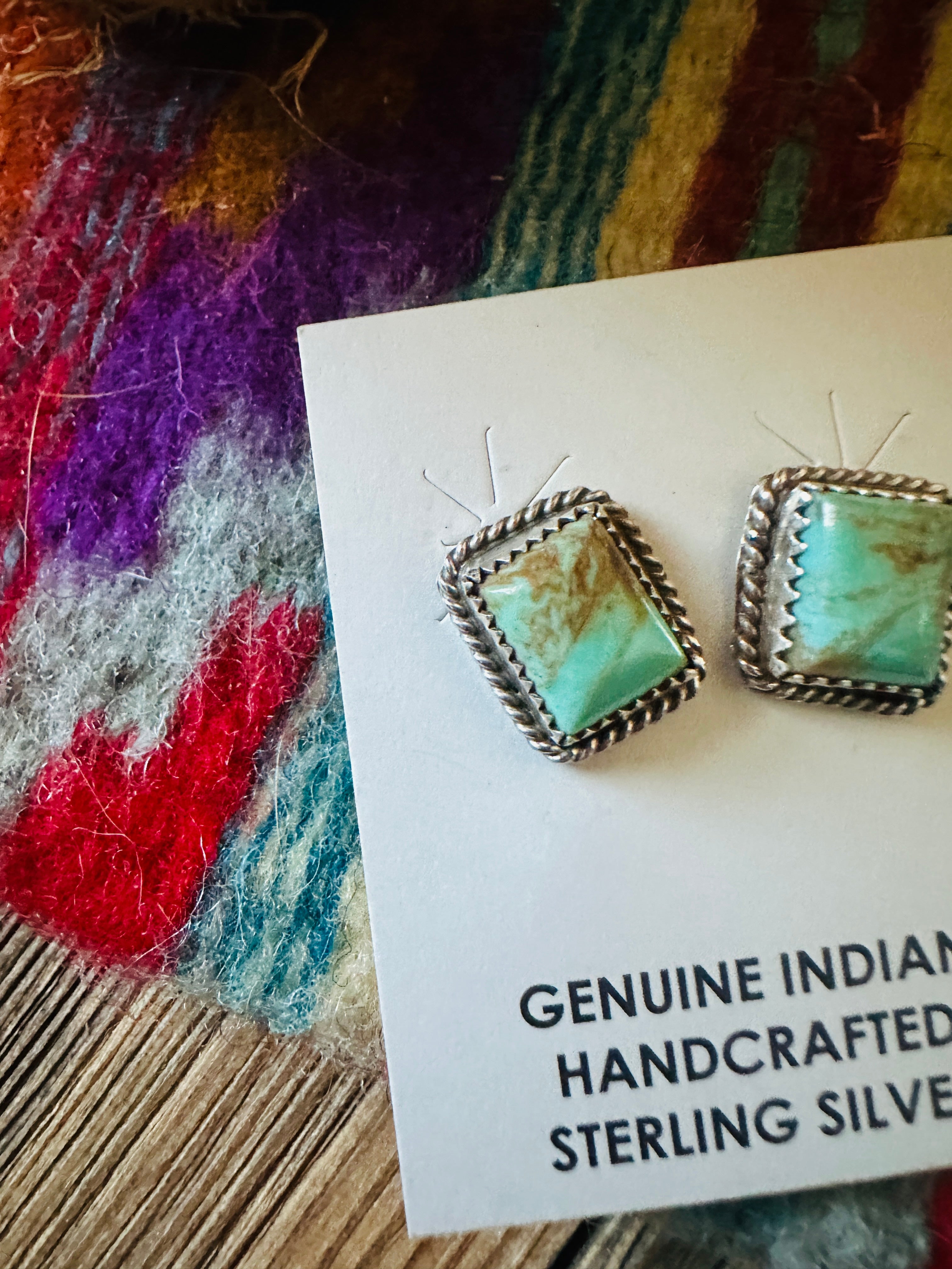 Handcrafted Turquoise & Sterling Silver Rectangle Stud Earrings