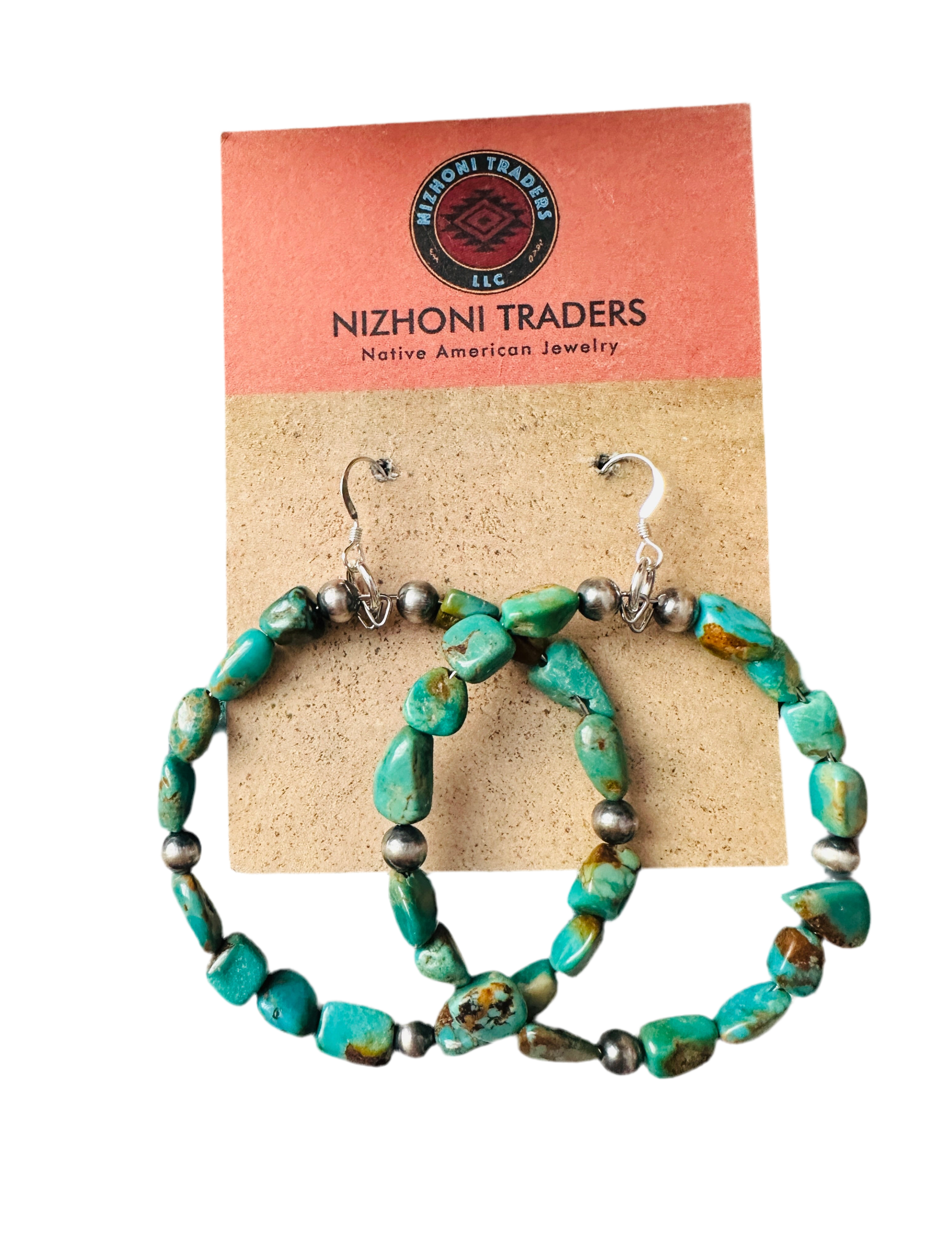 Handcrafted Turquoise & Sterling Silver Beaded Hoop Earrings