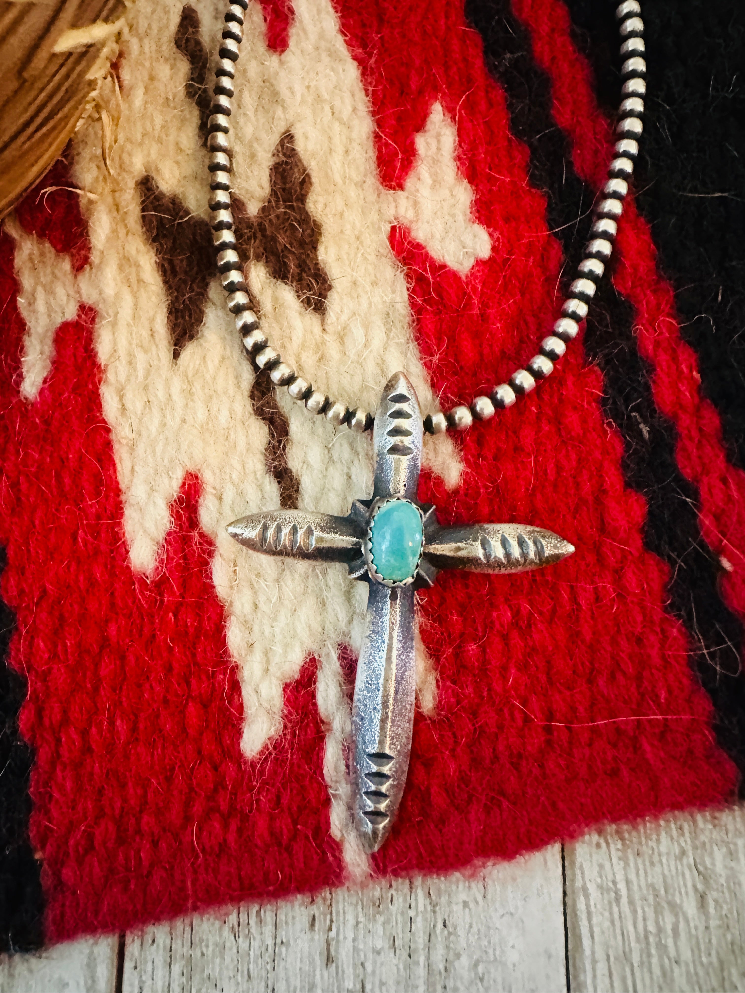 Handcrafted Sterling Silver & Turquoise Cross Pendant by Martha Cayatineto