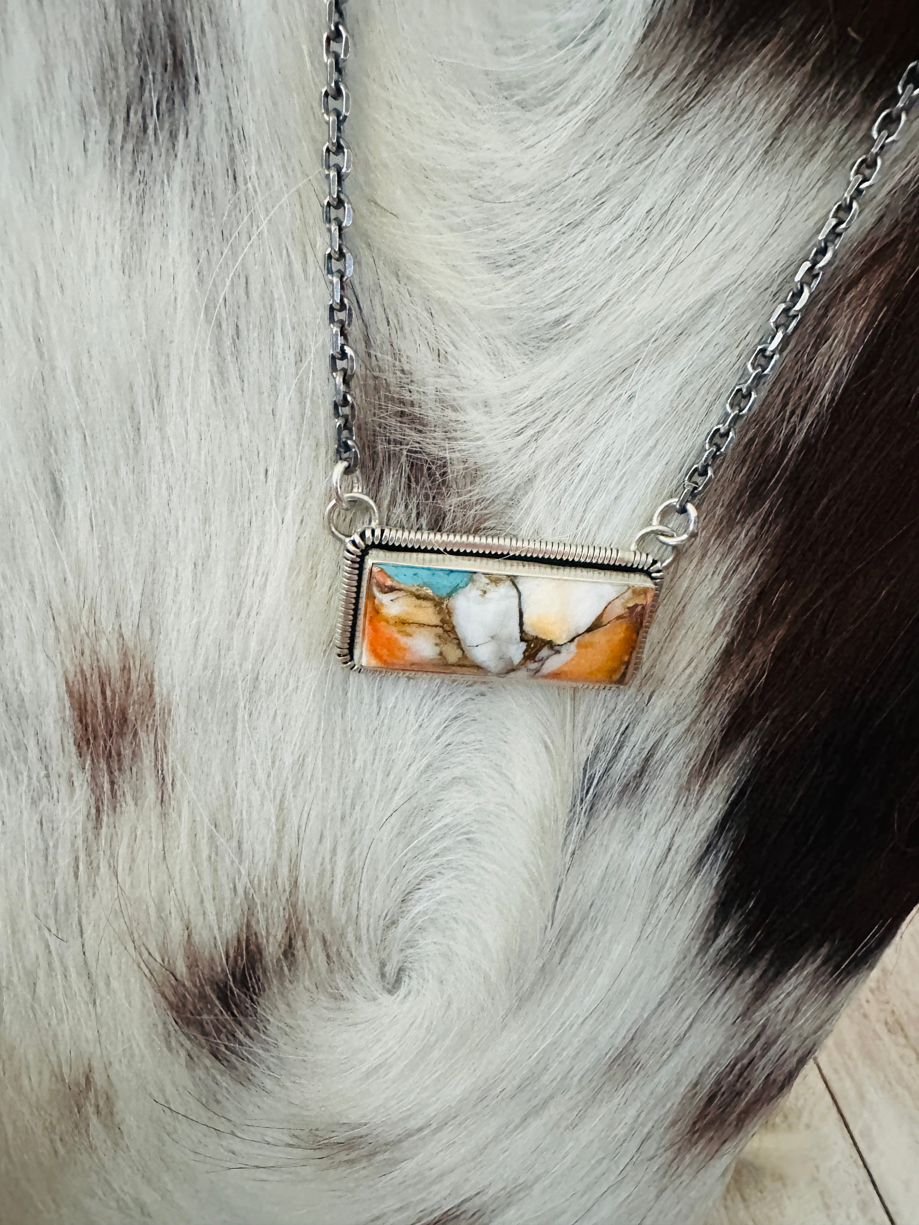 Handcrafted Spice & Sterling Silver Bar Necklace 18"