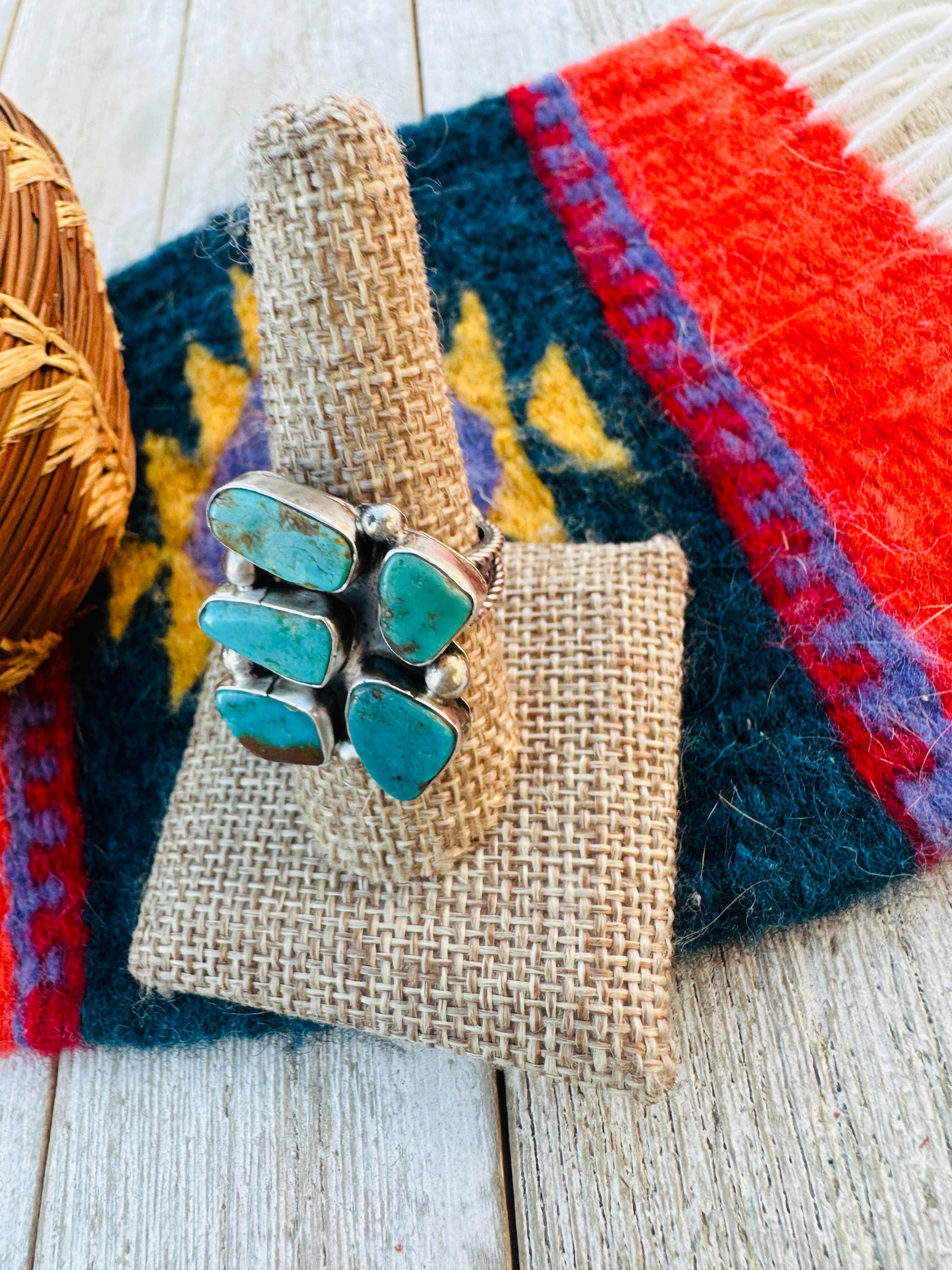 Handcrafted Royston Turquoise & Sterling Silver Adjustable Ring by Jacqueline Silver