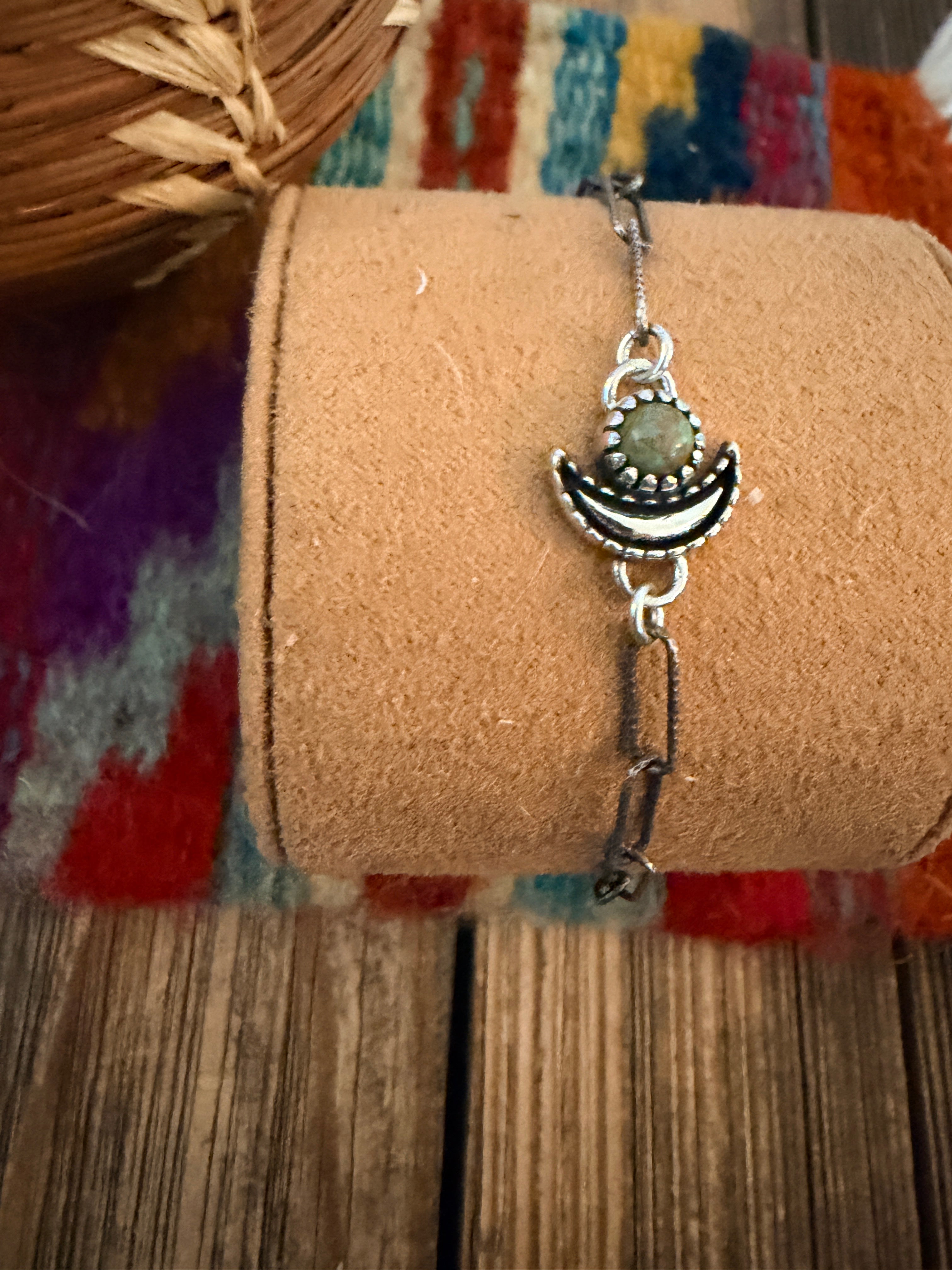 Handmade Kingman Turquoise & Sterling Silver Moon Anklet