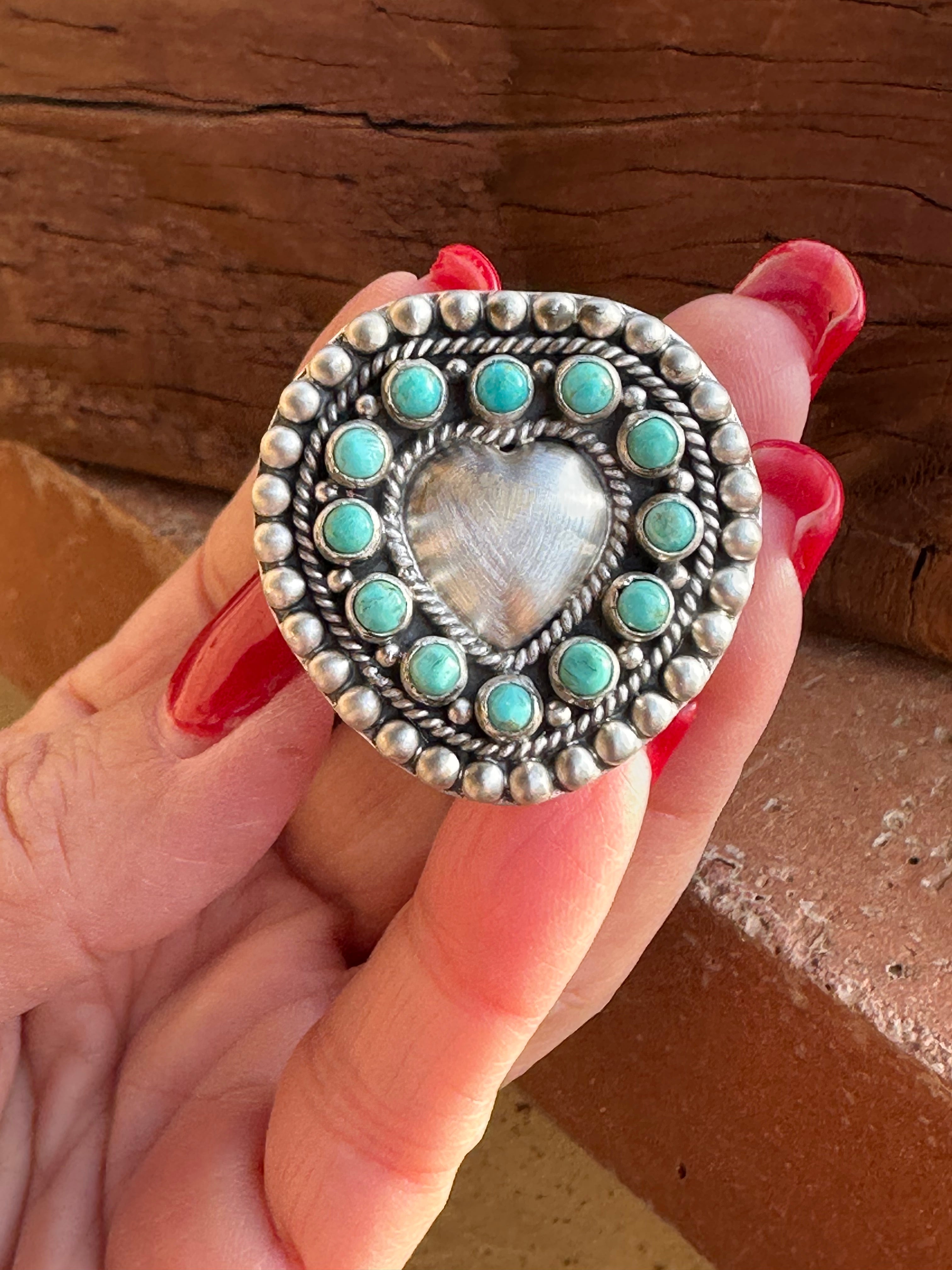 Handmade Adjustable Turquoise Sterling Silver Heart Ring